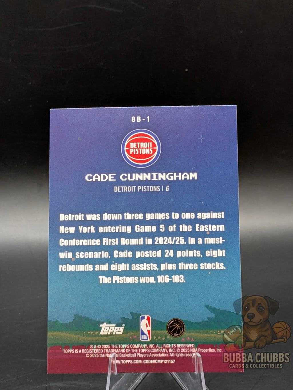 basketball trading card featuring cade cunningham of the Detroit pistons topps "8-bit baller" 