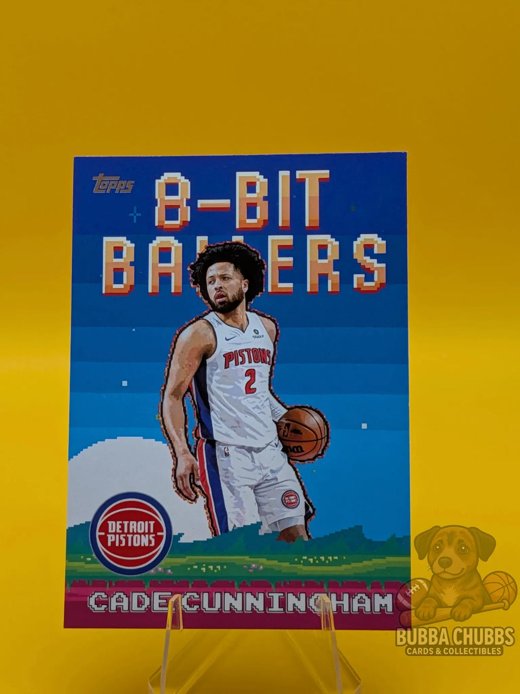 basketball trading card featuring cade cunningham of the Detroit pistons topps "8-bit baller" 