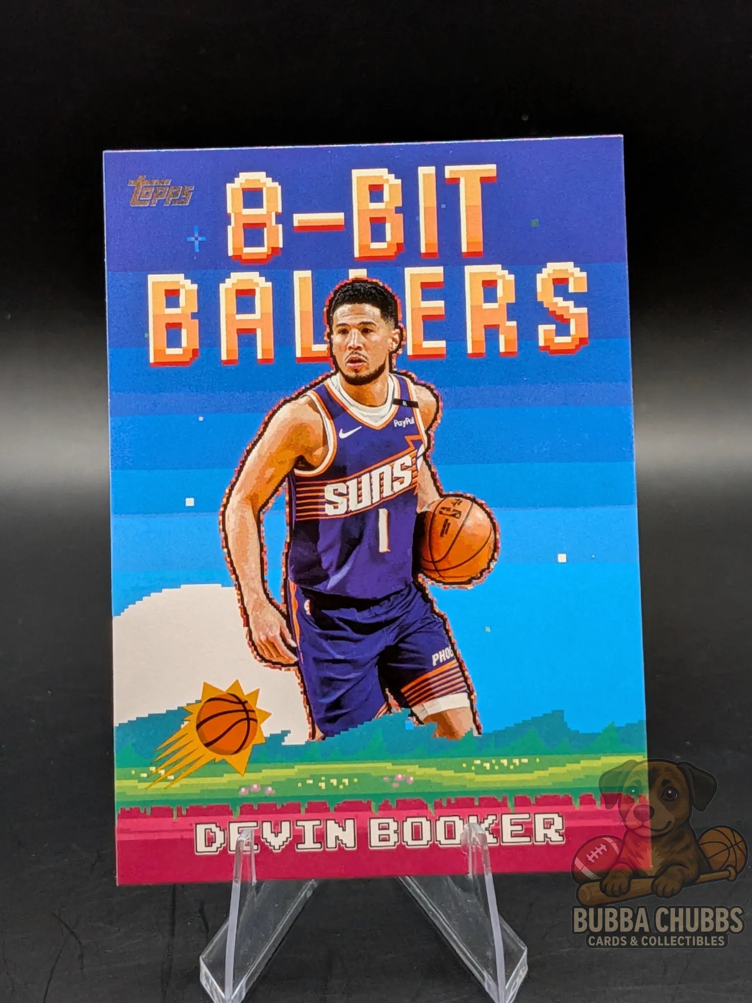 basketball trading card featuring Devin Booker of the Phoenix Suns topps "8-Bit Baller"