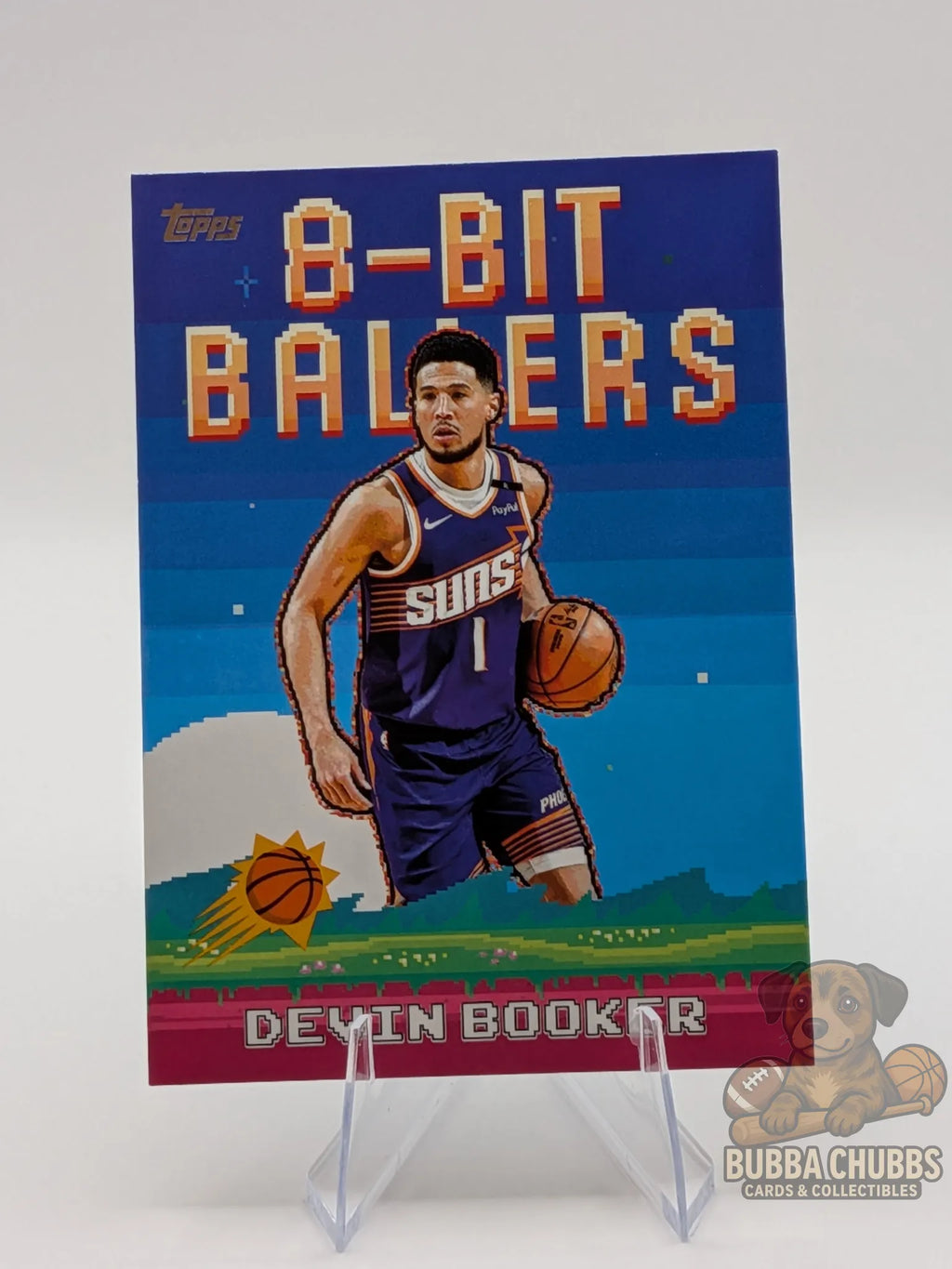 basketball trading card featuring Devin Booker of the Phoenix Suns topps "8-Bit Baller"