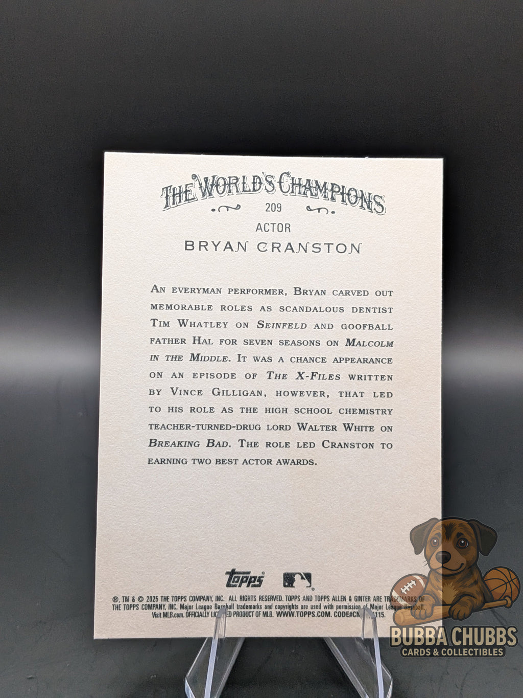 Baseball card of actor Bryan Cranston in a Dodgers uniform  topps allen & ginter black parallel