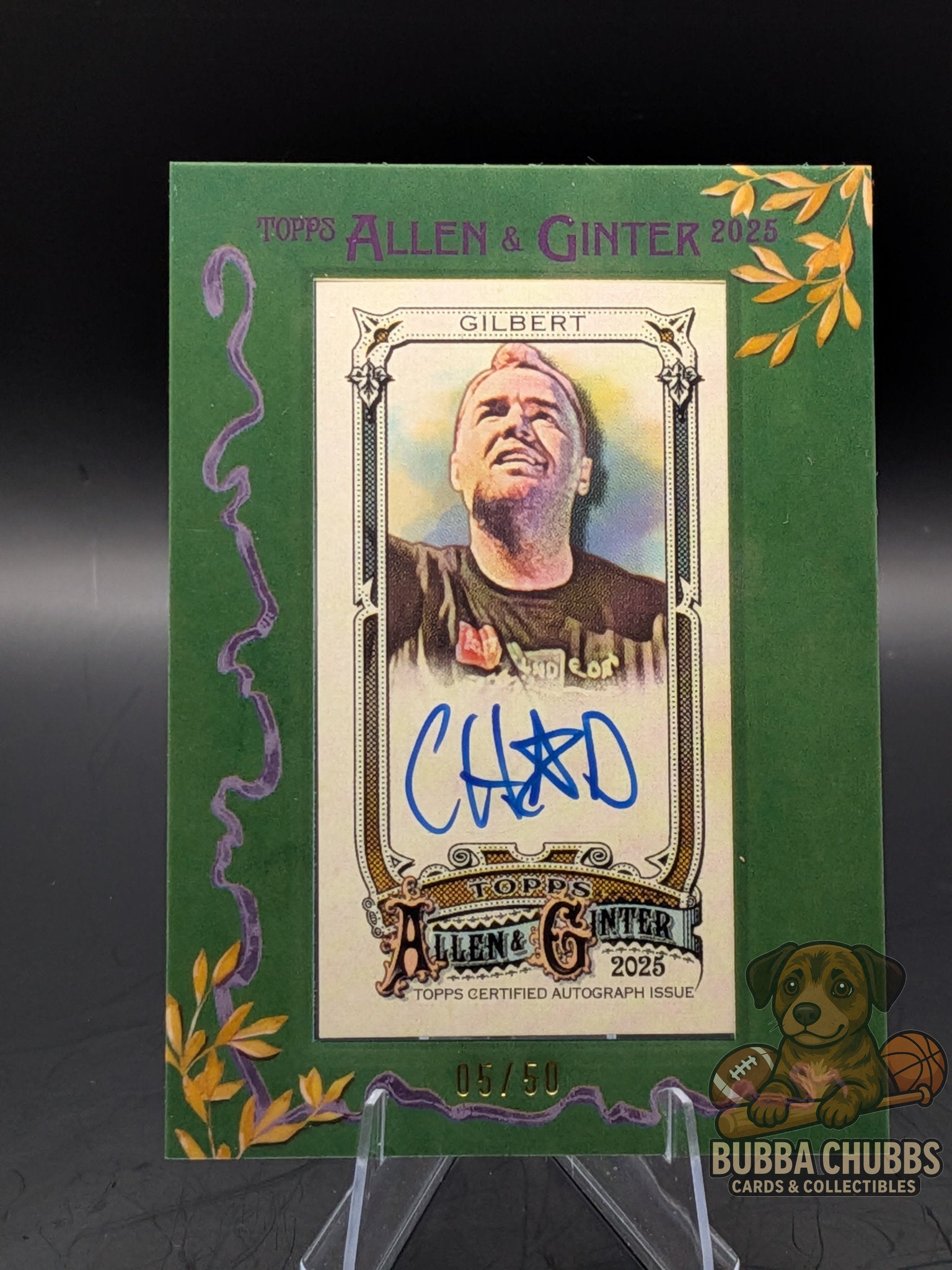 Trading card featuring musician Chad Gilbert topps allen & ginter green framed autograph blue ink numbered /50