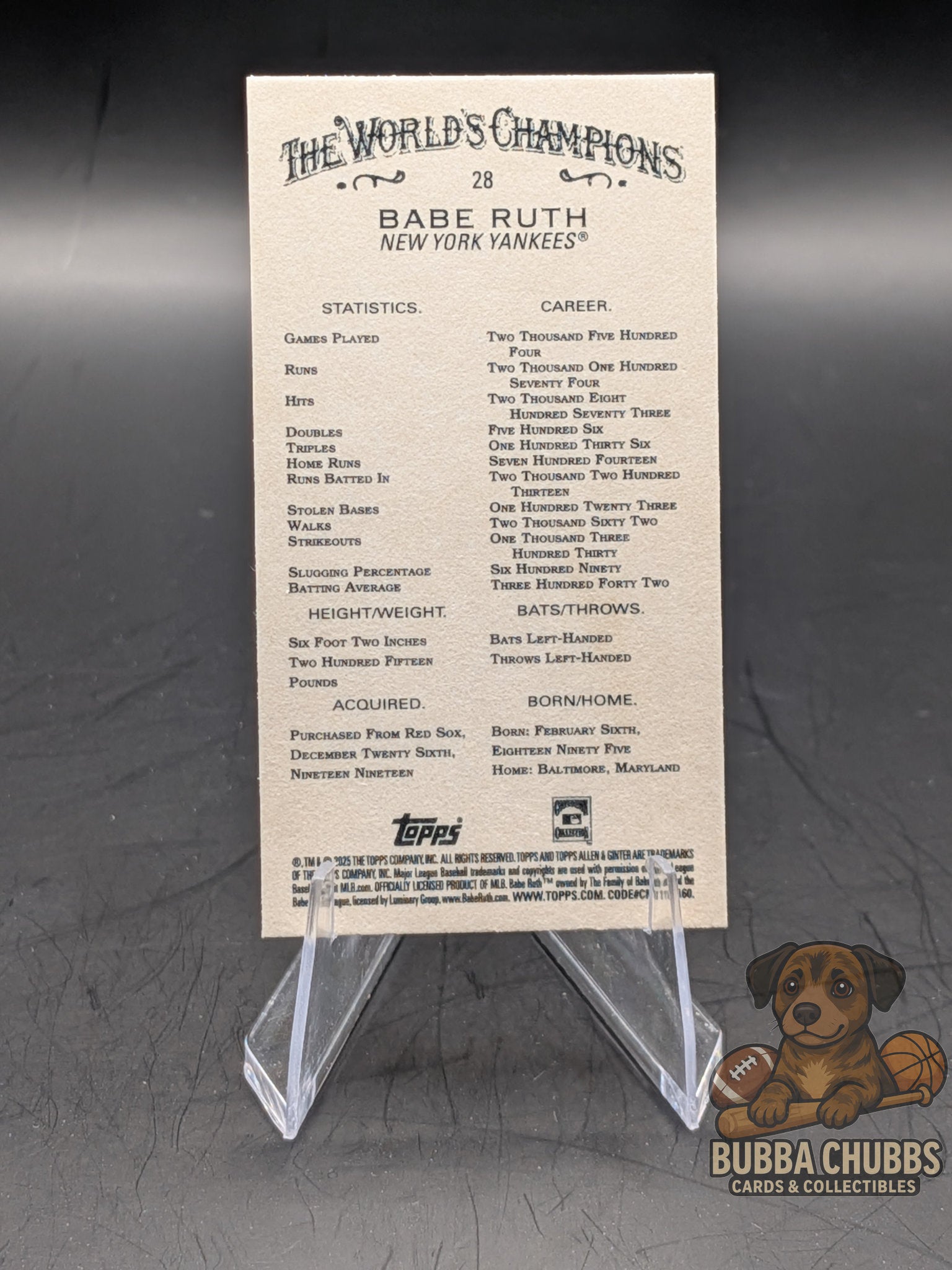 Baseball card featuring Babe Ruth Topps Allen & ginter mini