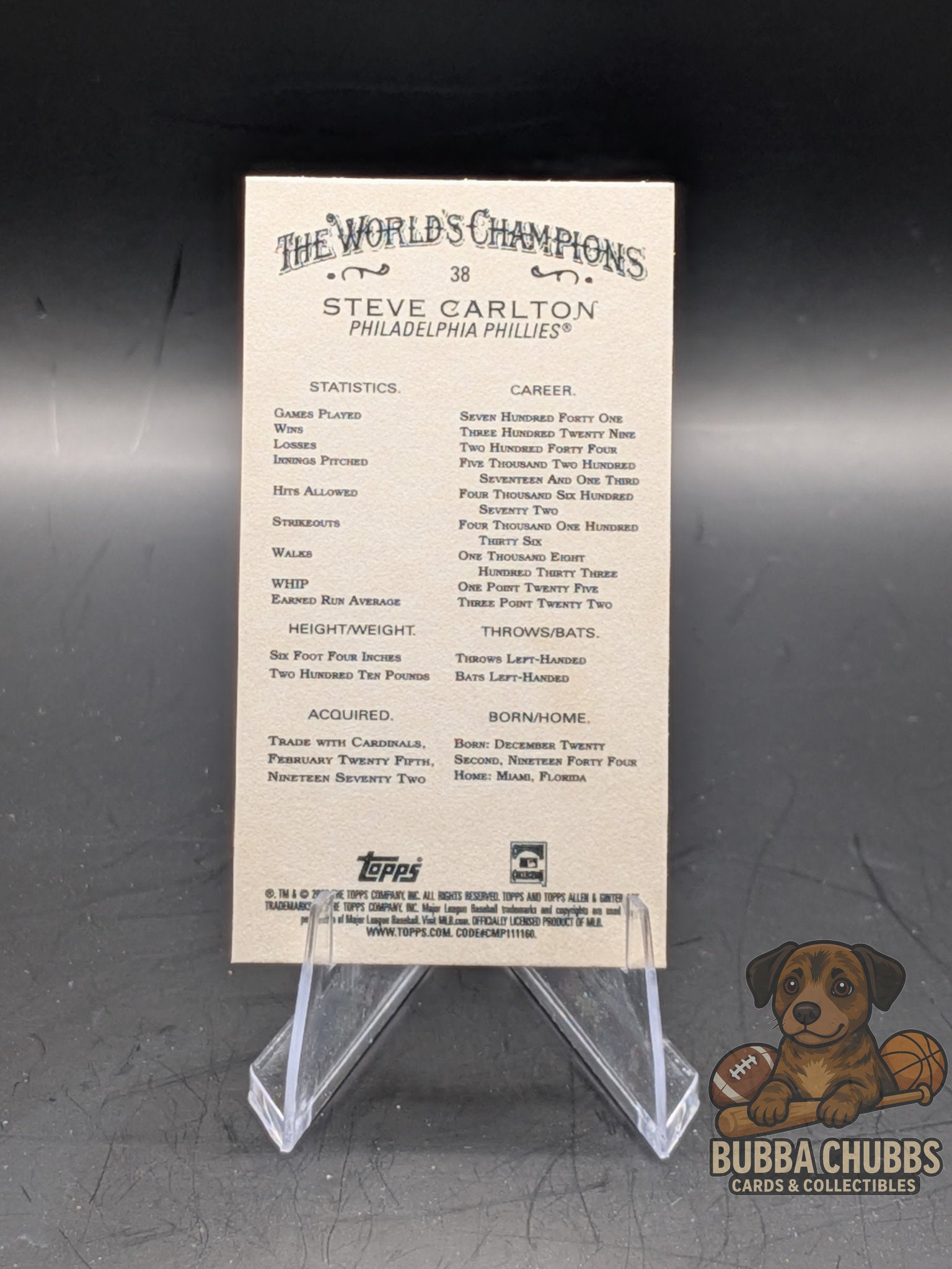 Baseball trading card steve carlton topps allen & ginter mini insert