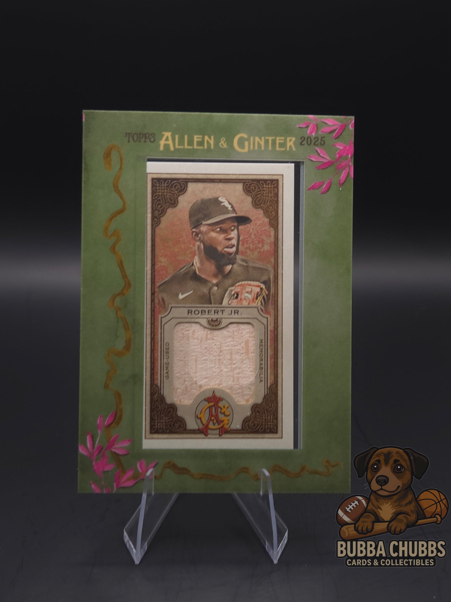 Trading card featuring a Luis Robert Jr Topps Allen & Ginter framed mini relic