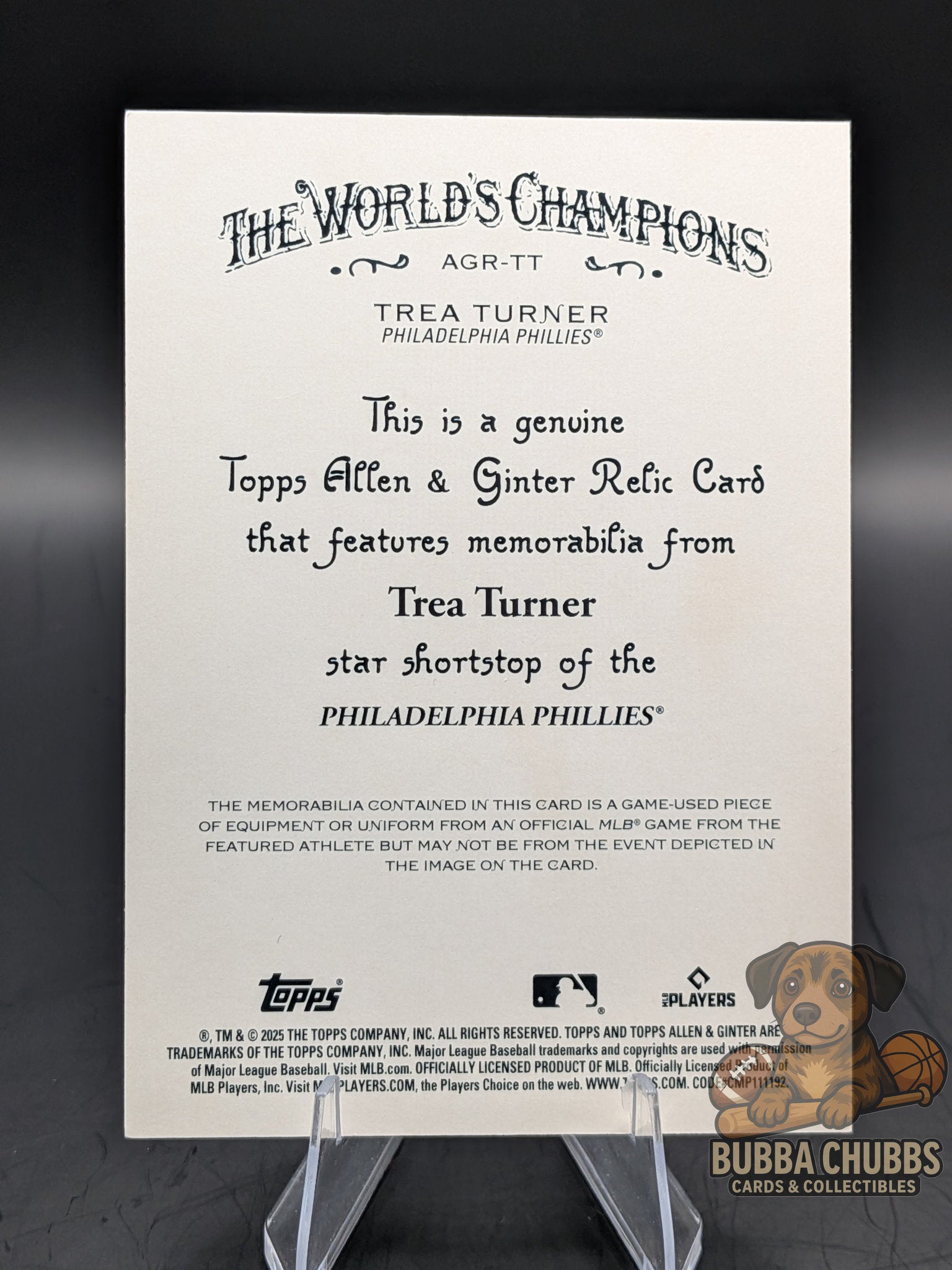 Baseball trading card featuring Trea Turner Topps Allen & Ginter Relic 