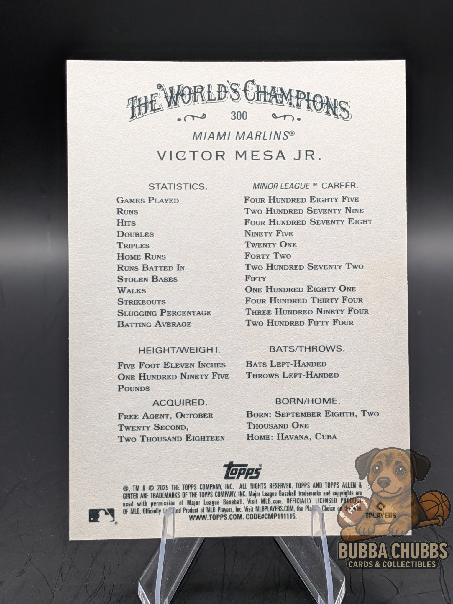 Baseball trading card with Victor Mesa Jr. Topps Allen & Ginter Gold Filigree numbered