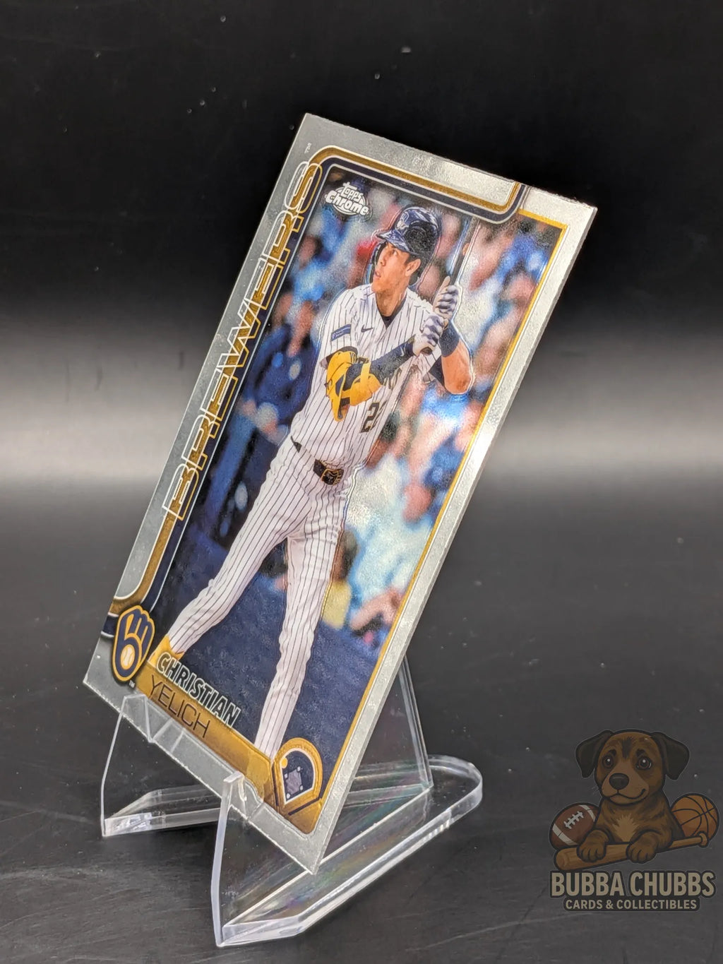 Baseball trading card of Christian Yelich of the Brewers topps chrome
