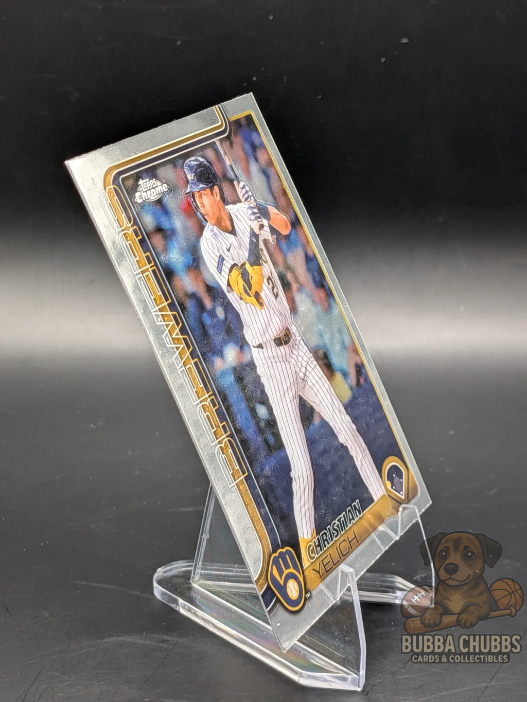 Baseball trading card of Christian Yelich of the Brewers topps chrome