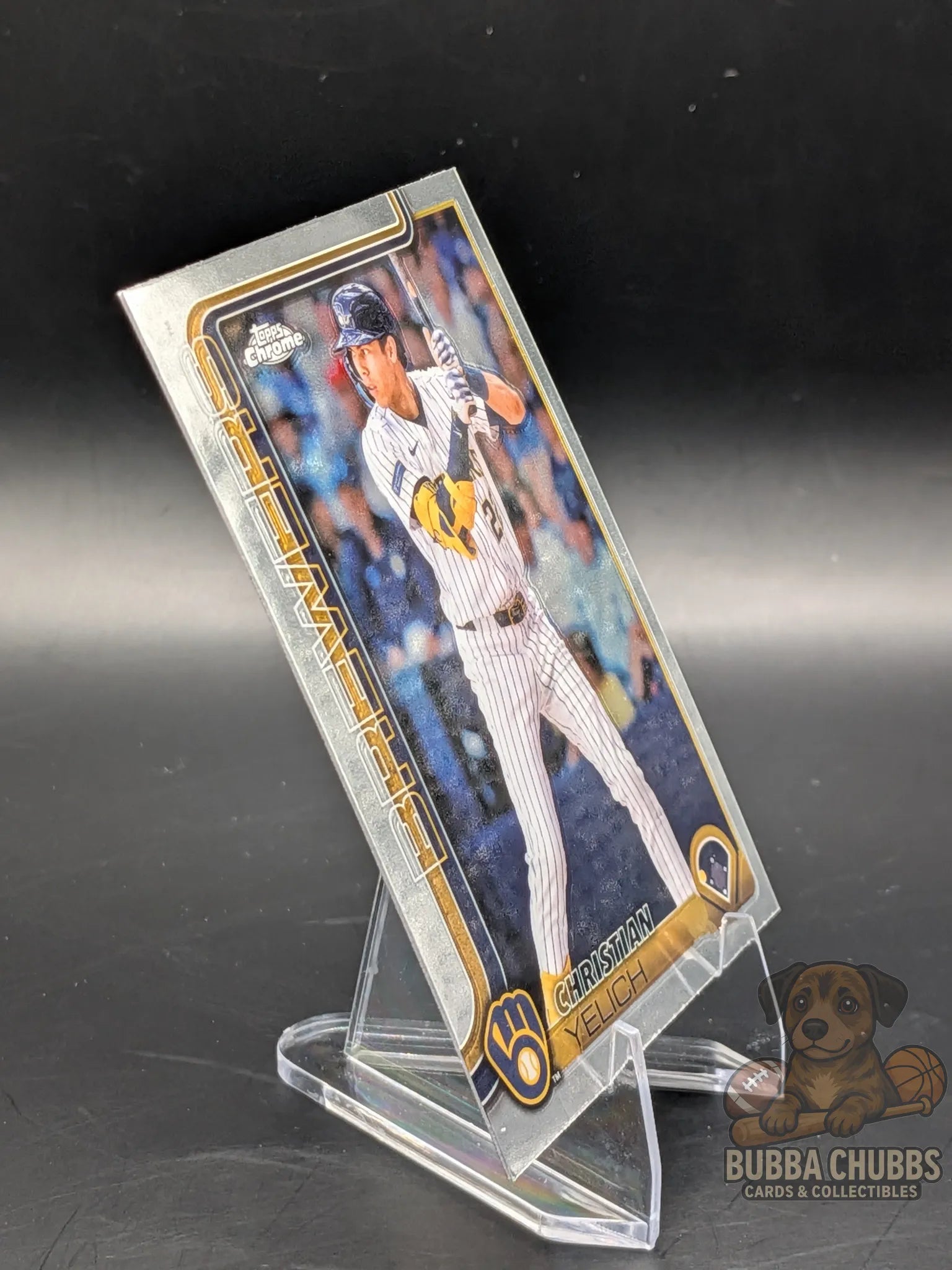 Baseball trading card of Christian Yelich of the Brewers topps chrome