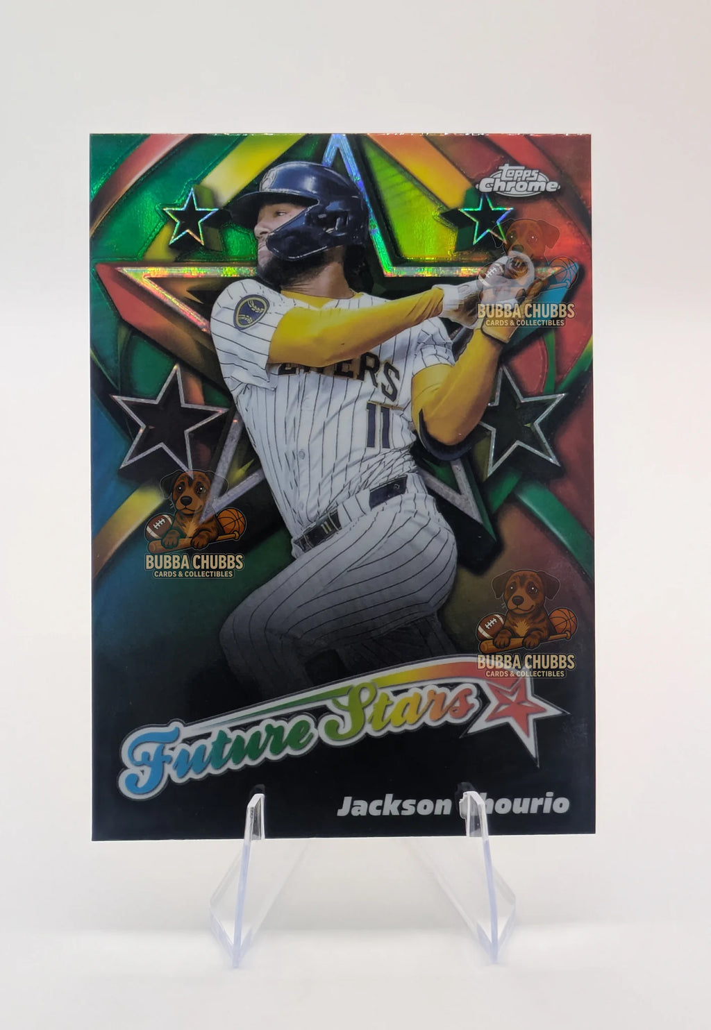 Baseball trading card of Jackson Chourio in a Milwaukee Brewers uniform Topps Chrome Future Stars FS-4 Insert