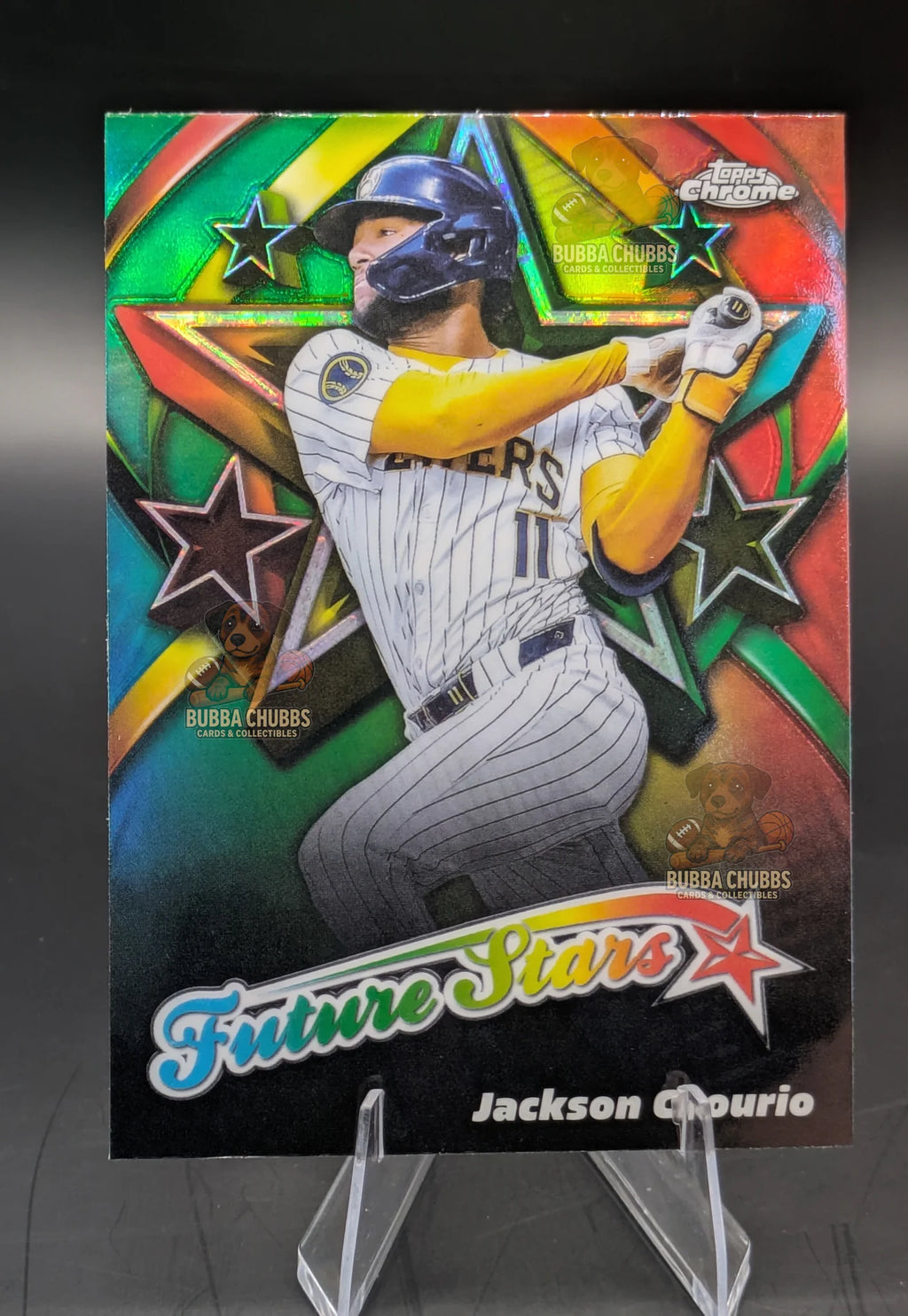 Baseball trading card of Jackson Chourio in a Milwaukee Brewers uniform Topps Chrome Future Stars FS-4 Insert