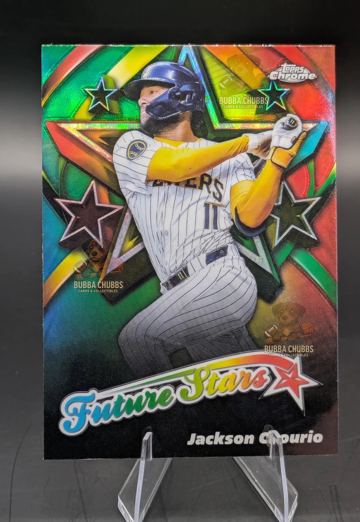 Baseball trading card of Jackson Chourio in a Milwaukee Brewers uniform Topps Chrome Future Stars FS-4 Insert