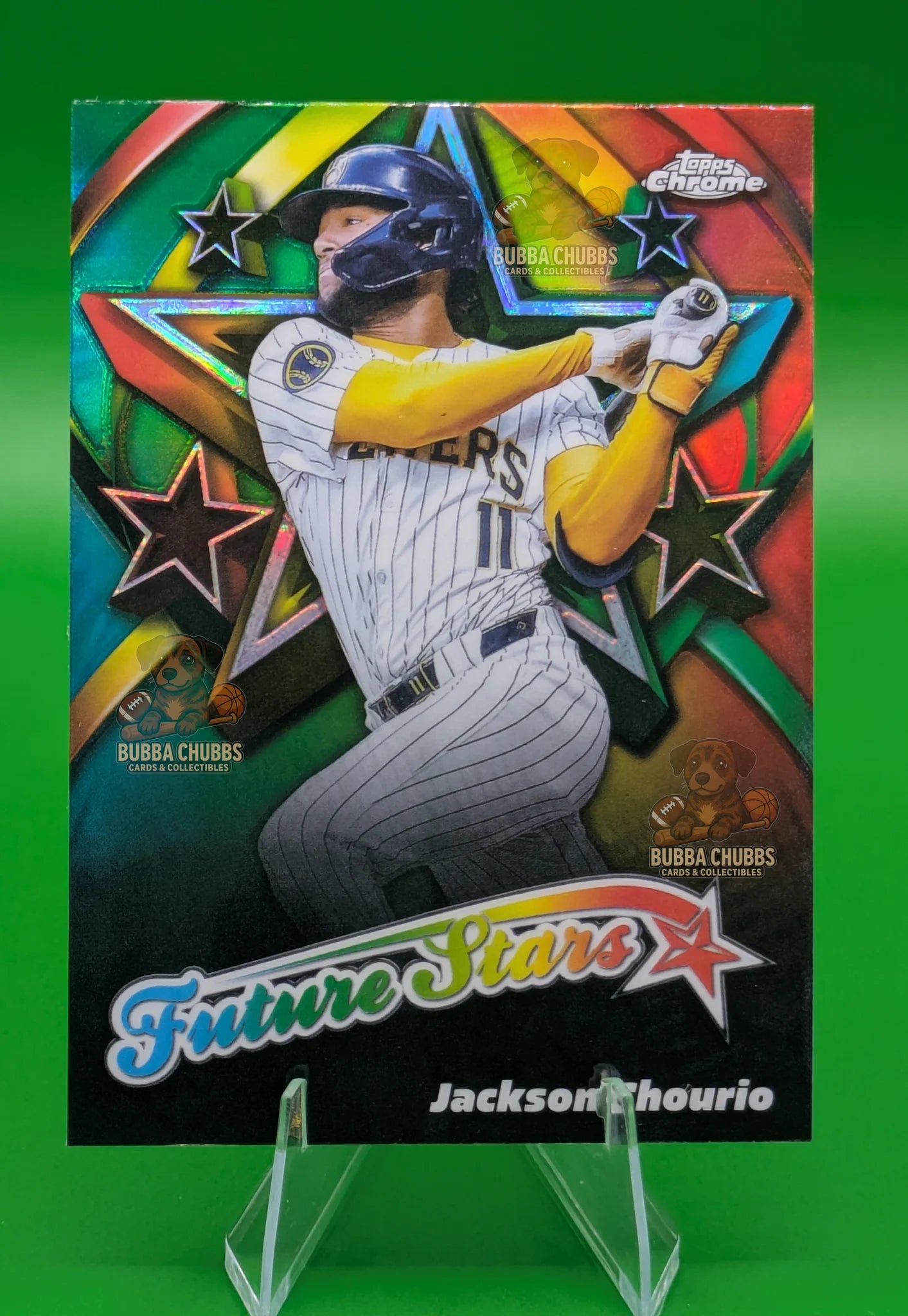 Baseball trading card of Jackson Chourio in a Milwaukee Brewers uniform Topps Chrome Future Stars FS-4 Insert
