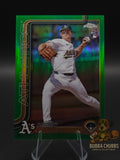 Baseball trading card of Brady Basso topps chrome green refractor rookie numbered