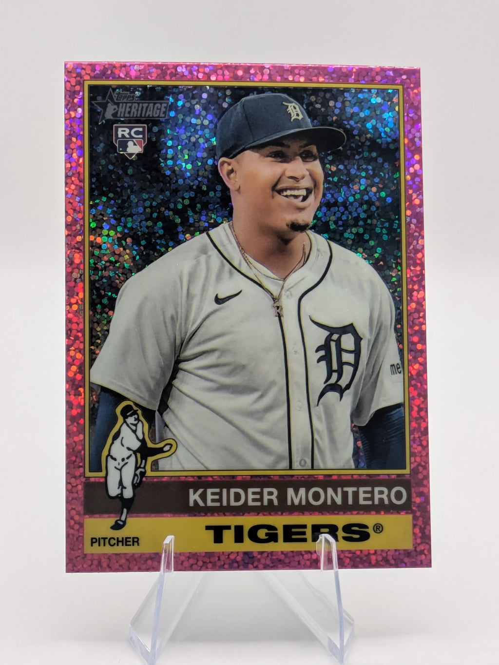 Baseball trading card of Keider Montero Detroit Tigers Pink Sparkle Parallel Foil Topps Chrome Rookie