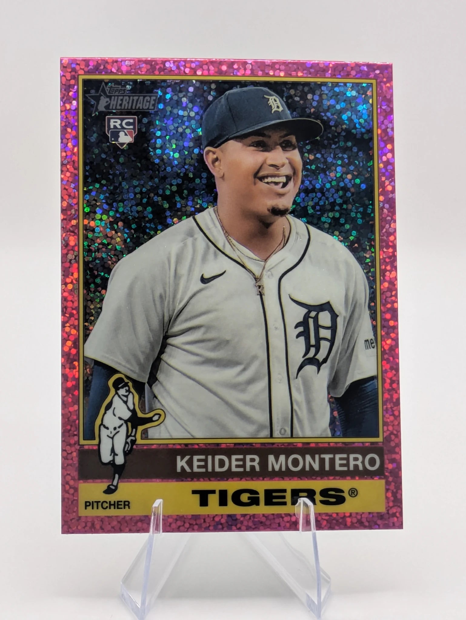 Baseball trading card of Keider Montero Detroit Tigers Pink Sparkle Parallel Foil Topps Chrome Rookie