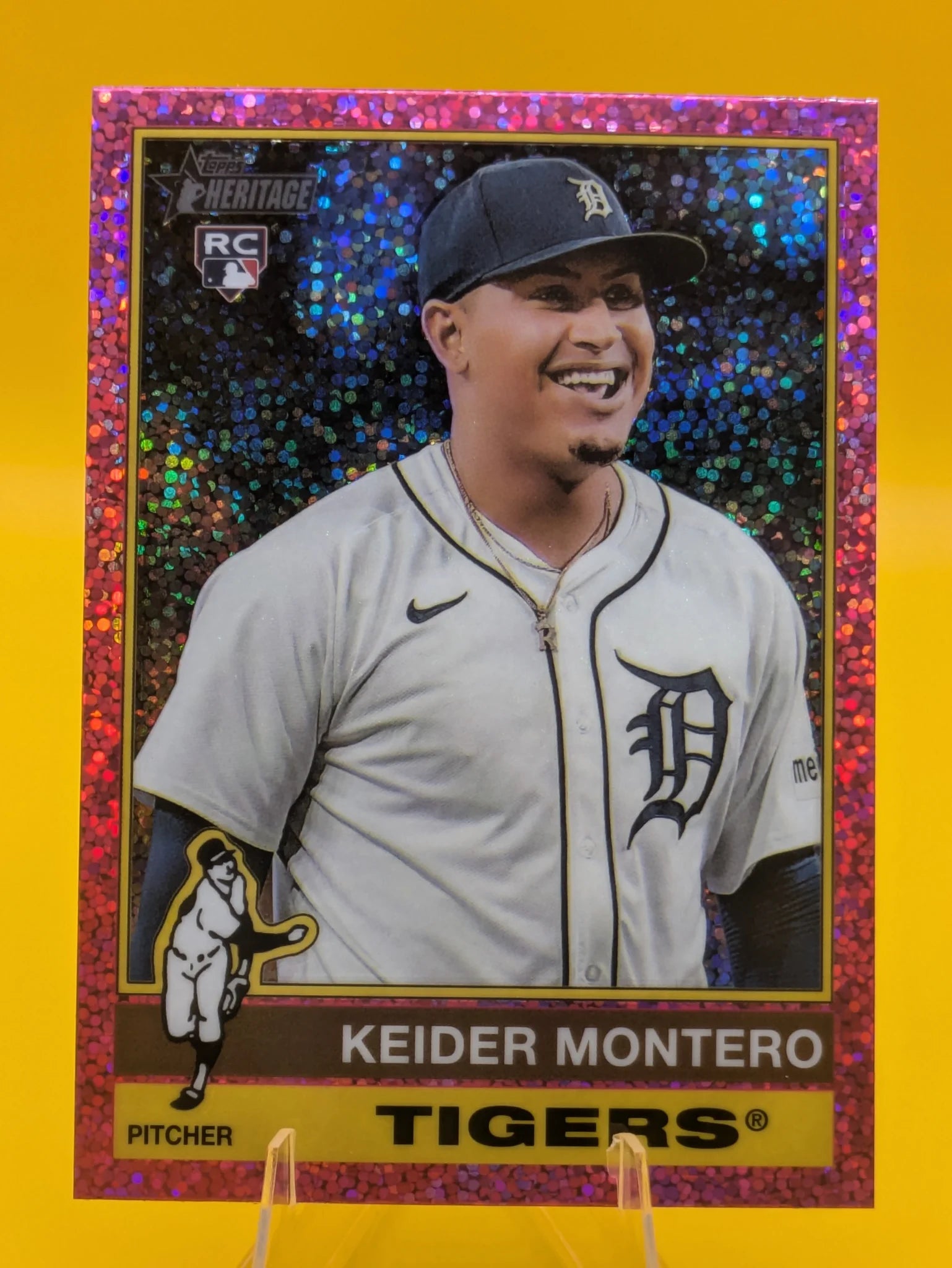 Baseball trading card of Keider Montero Detroit Tigers Pink Sparkle Parallel Foil Topps Chrome Rookie