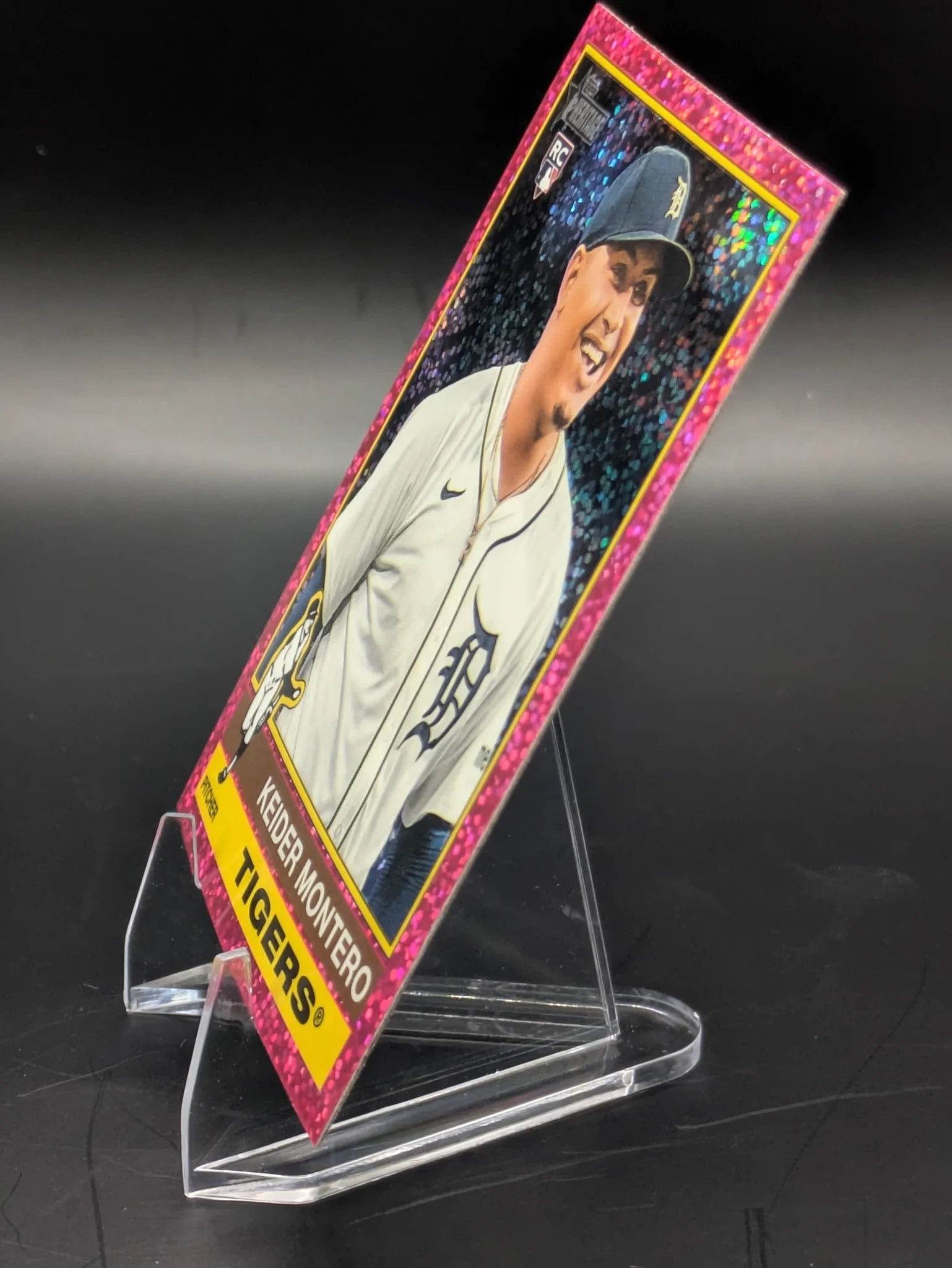 Baseball trading card of Keider Montero Detroit Tigers Pink Sparkle Parallel Foil Topps Chrome Rookie