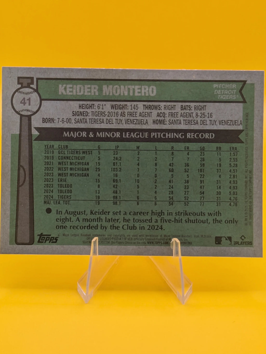 Baseball trading card of Keider Montero Detroit Tigers Pink Sparkle Parallel Foil Topps Chrome Rookie