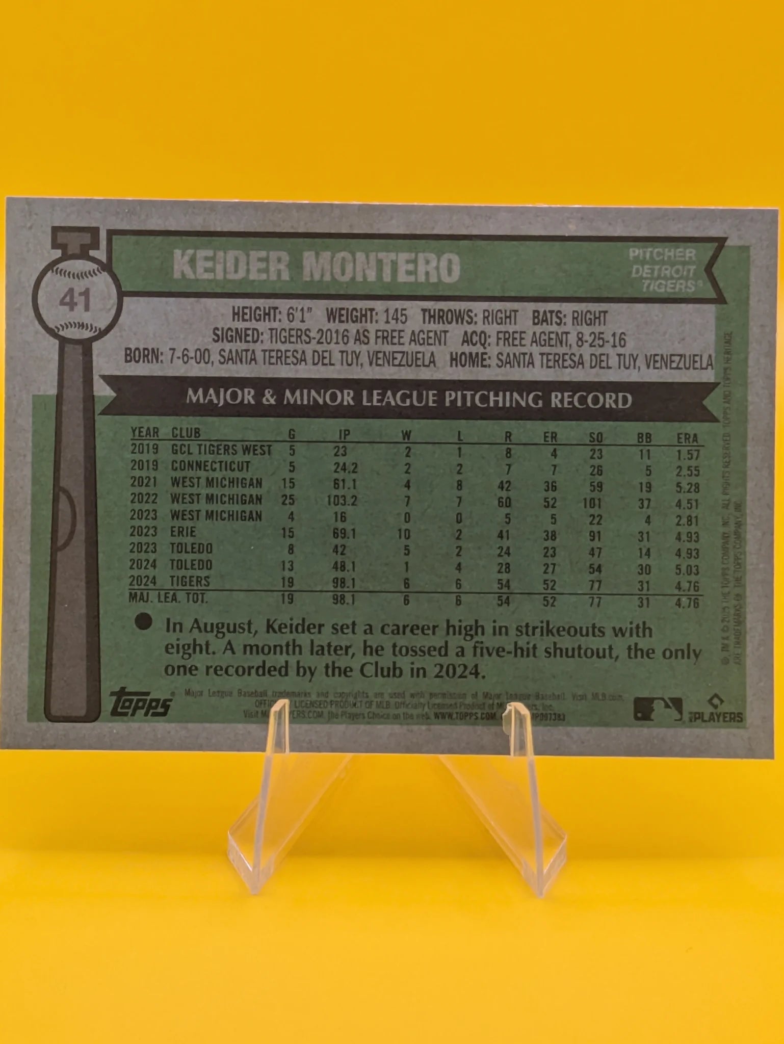 Baseball trading card of Keider Montero Detroit Tigers Pink Sparkle Parallel Foil Topps Chrome Rookie