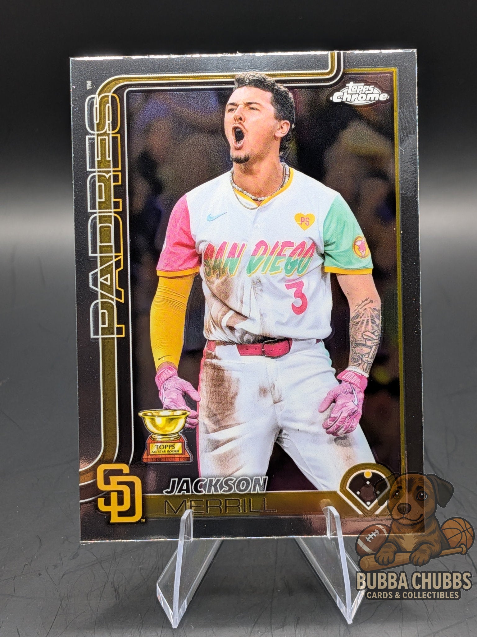 Baseball trading card of Jackson Merrill Topps Chrome All-Star Rookie