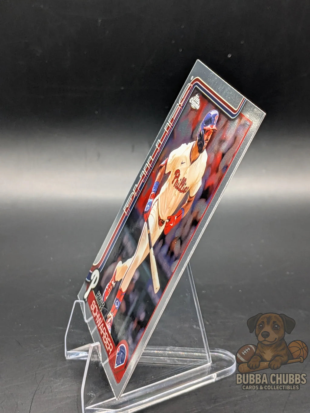 Baseball trading card of kyle schwarber of the Philadelphia Phillies topps chrome