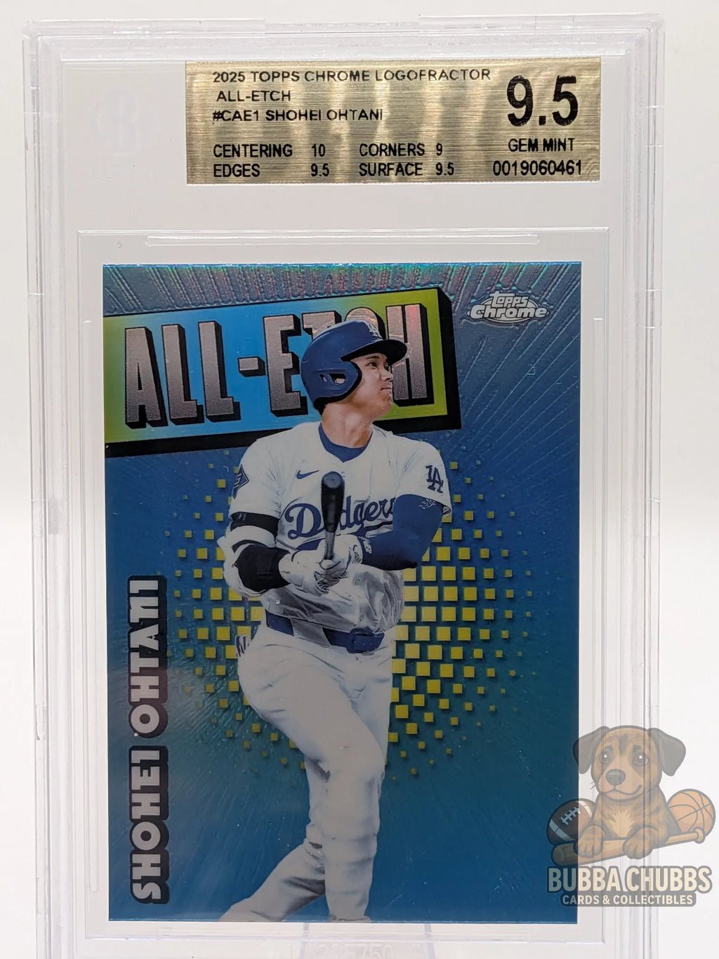 Baseball trading card of Shohei Ohtani topps chrome logofractor all-etch 