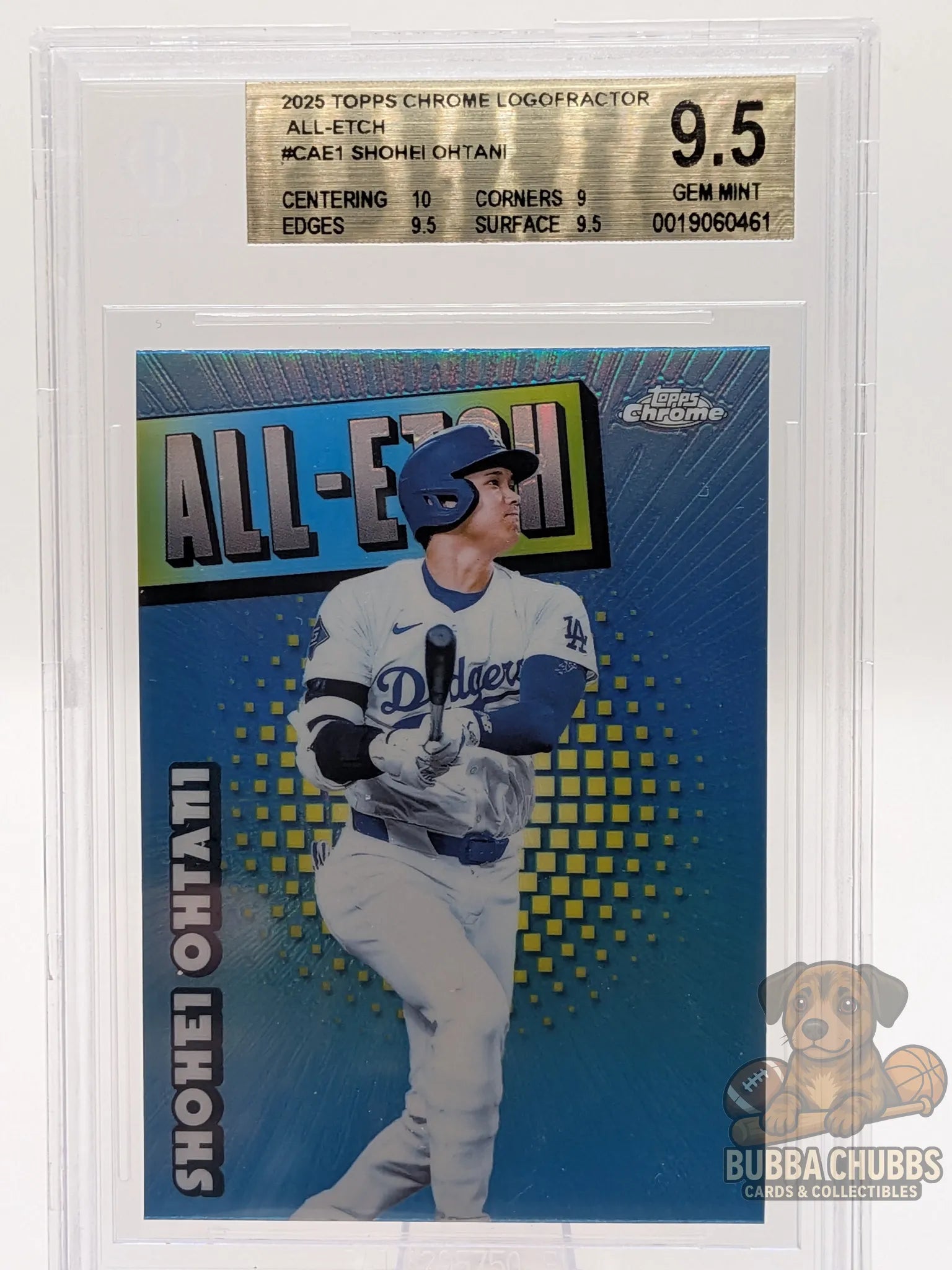 Baseball trading card of Shohei Ohtani topps chrome logofractor all-etch 