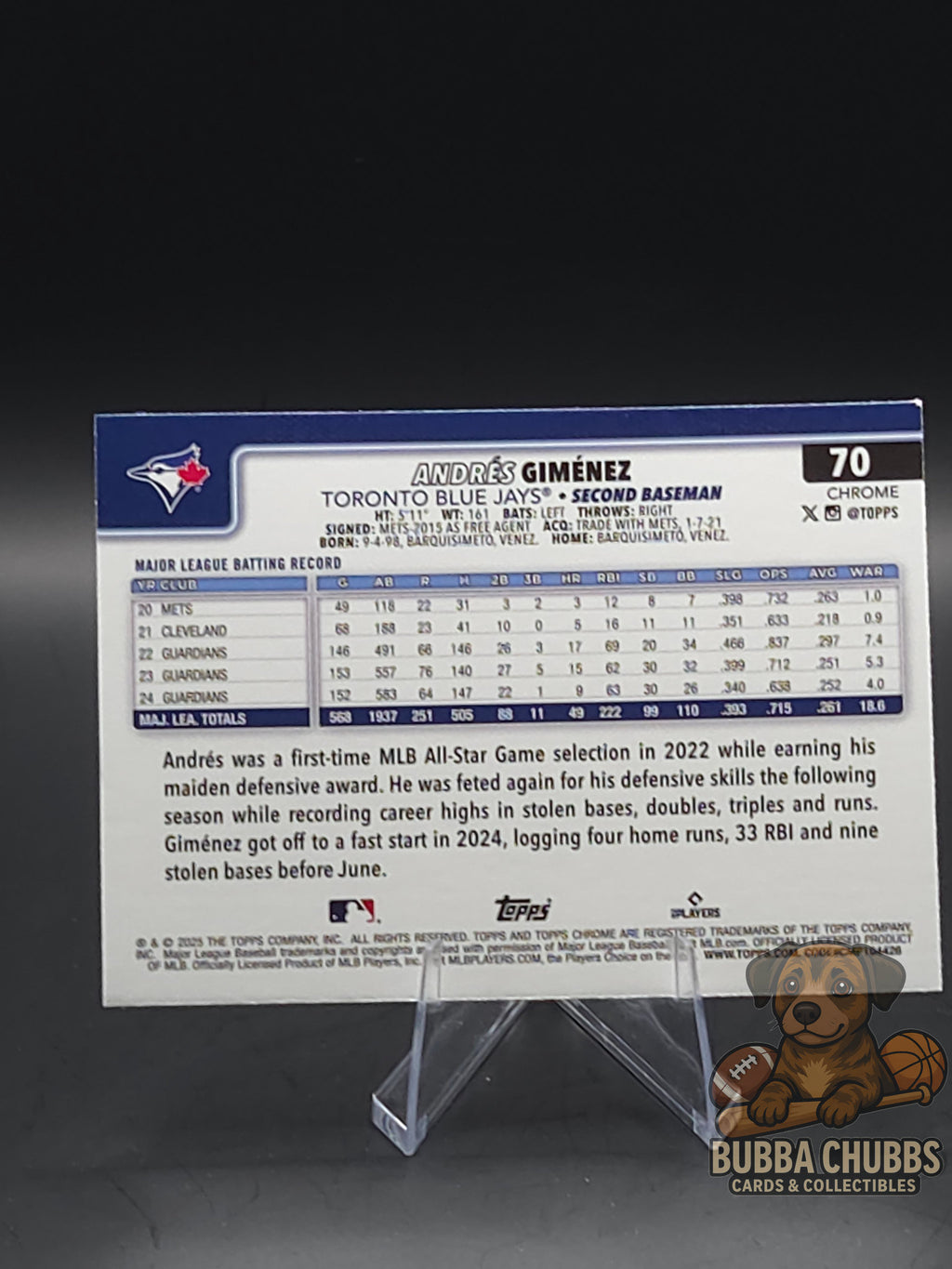 Baseball trading card of a Andres Gimenez Negative parallel topps chrome