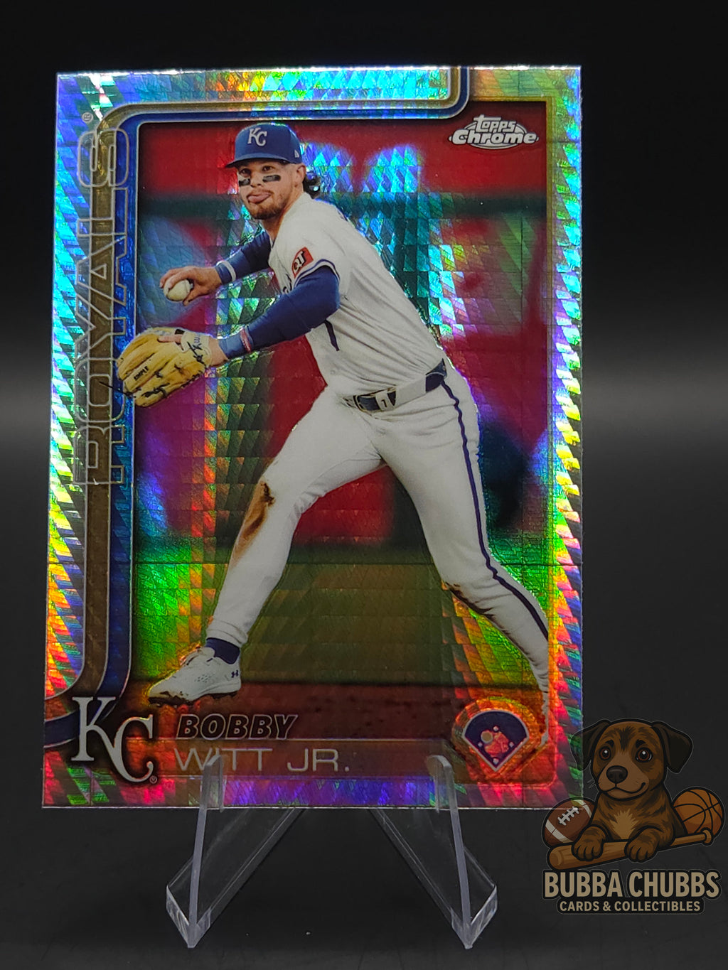 Baseball trading card of Bobby Witt Jr Topps Chrome Prizm Refractor 