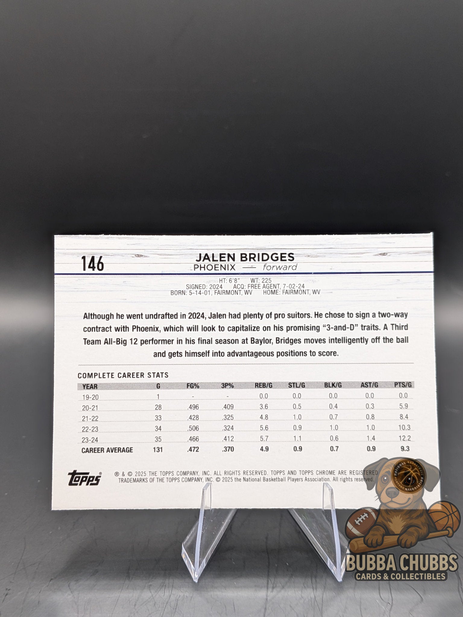 basketball trading card featuring rookie Jalen Bridges topps chrome 