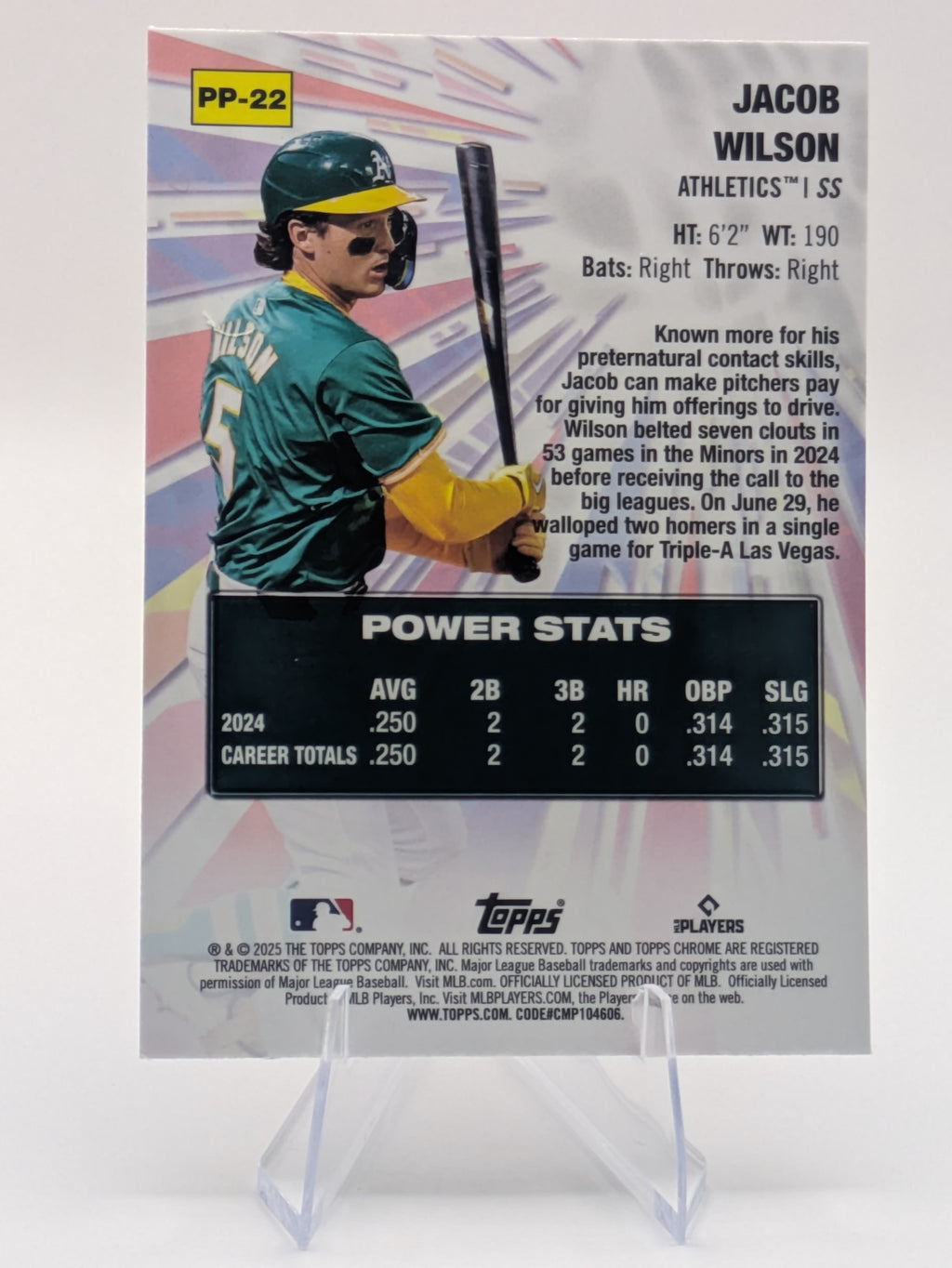 Baseball trading card of Jacob Wilson Athletics Rookie Power Players Blue Refractor