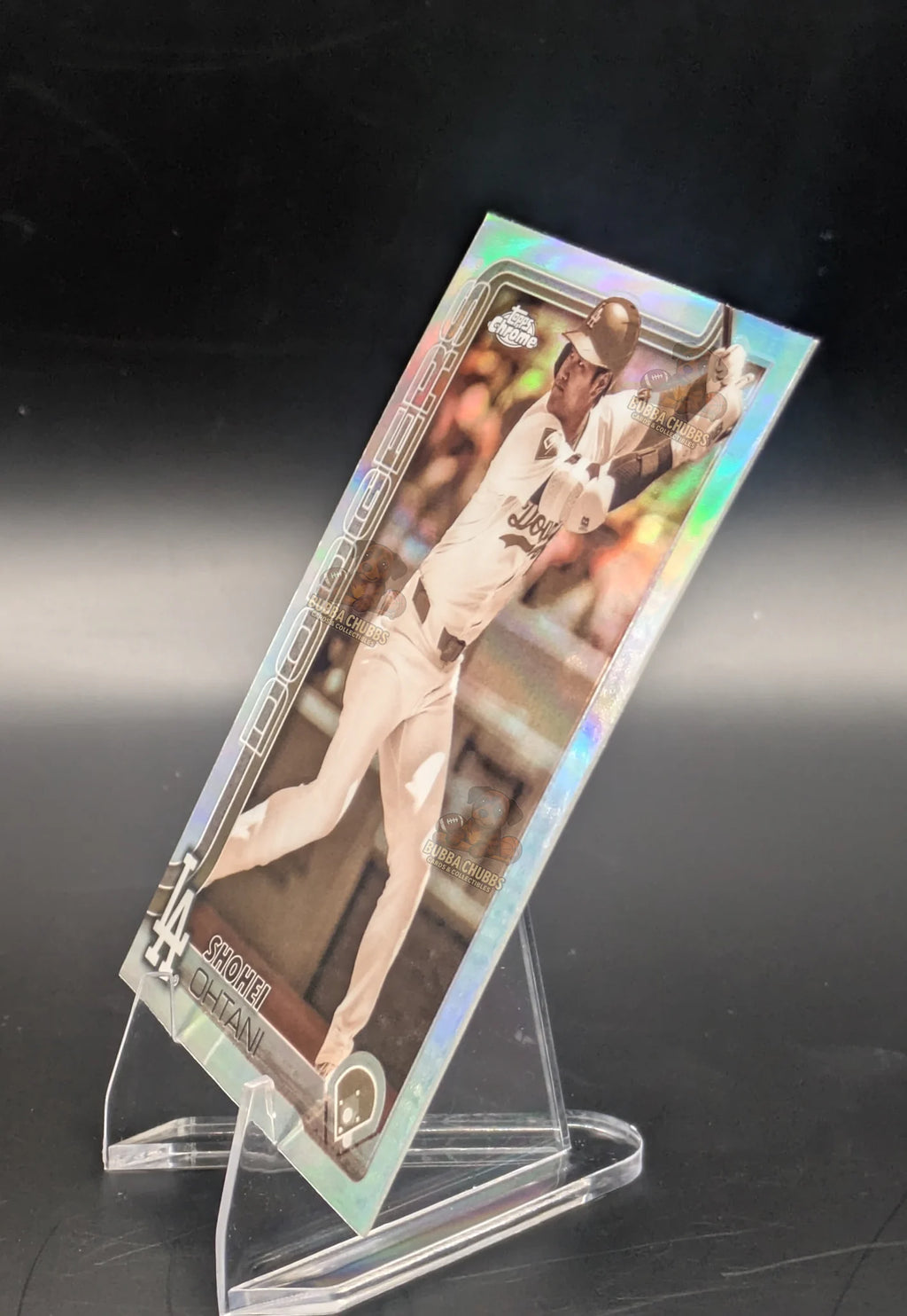 Baseball trading card of Shohei Ohtani in a Los Angeles Dodgers uniform Topps Chrome Sepia Refractor 