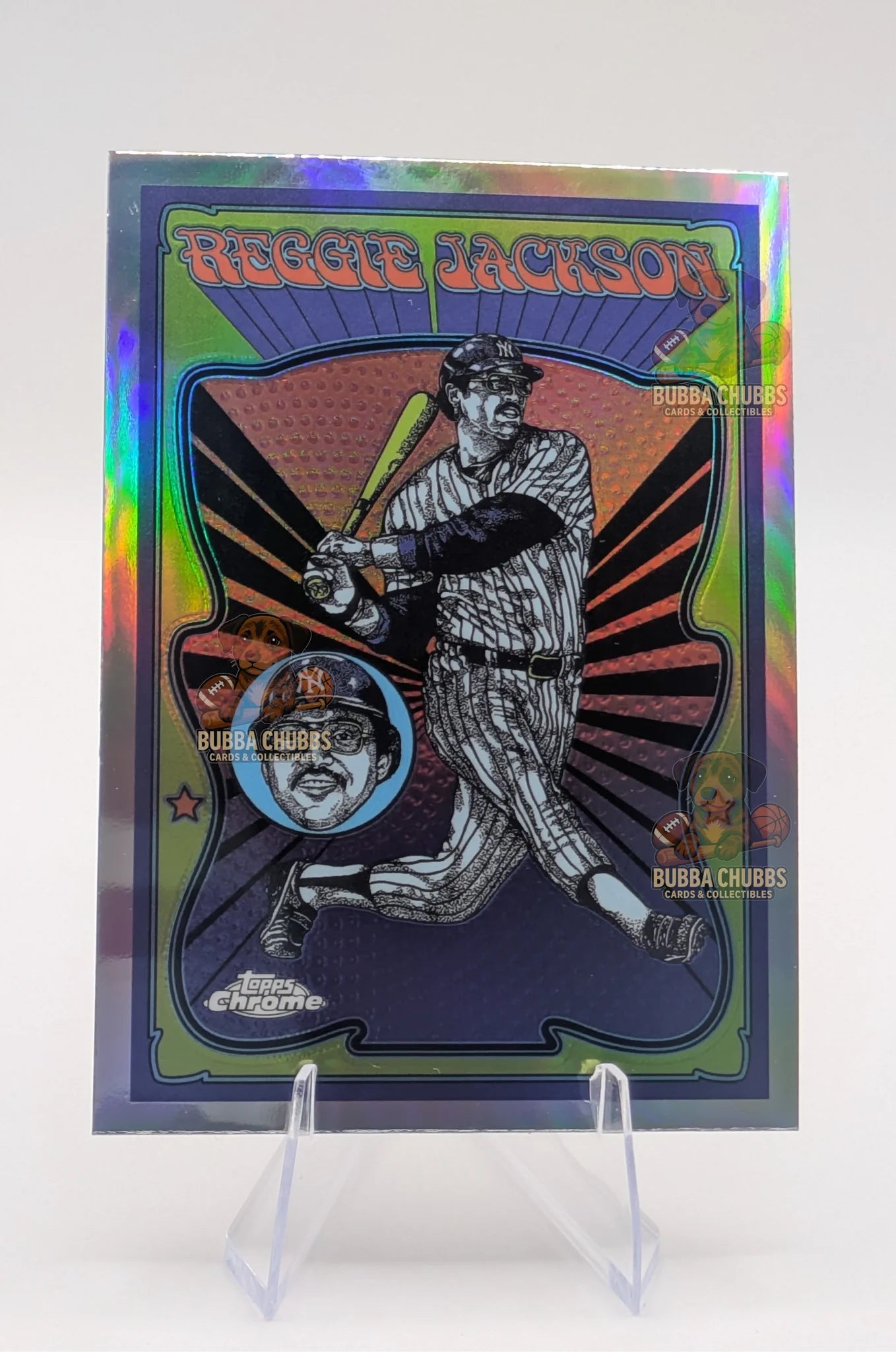 Baseball trading card of Reggie Jackson in a New York Yankees uniform Topps Chrome Ultra-Violet All-Star