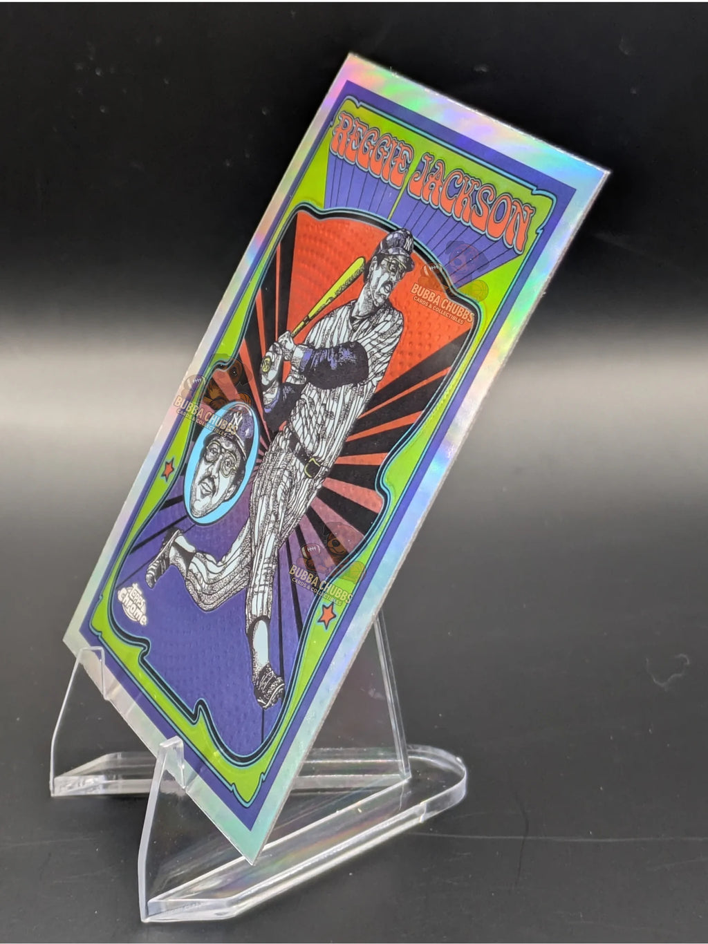 Baseball trading card of Reggie Jackson in a New York Yankees uniform Topps Chrome Ultra-Violet All-Star