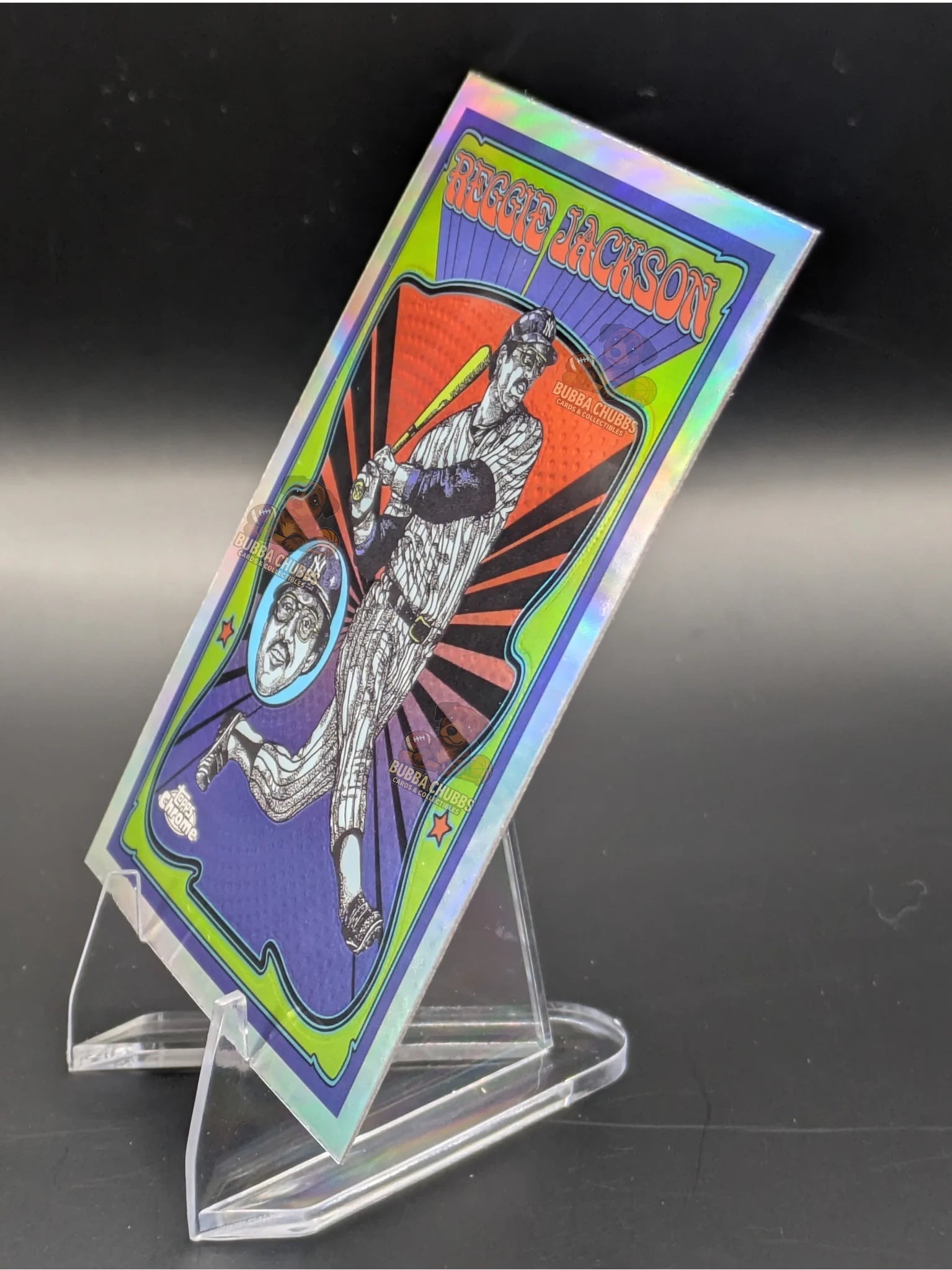 Baseball trading card of Reggie Jackson in a New York Yankees uniform Topps Chrome Ultra-Violet All-Star