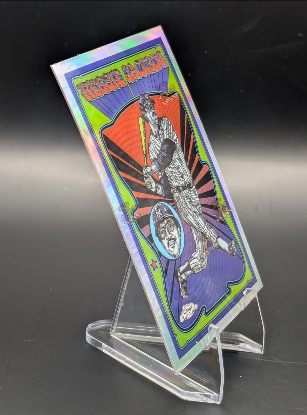 Baseball trading card of Reggie Jackson in a New York Yankees uniform Topps Chrome Ultra-Violet All-Star