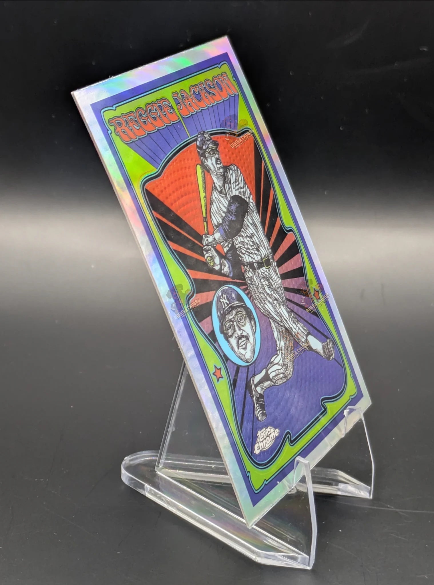 Baseball trading card of Reggie Jackson in a New York Yankees uniform Topps Chrome Ultra-Violet All-Star