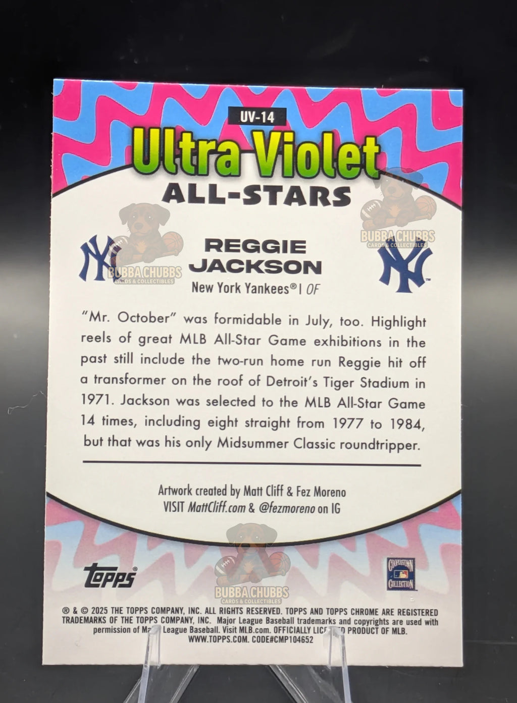 Baseball trading card of Reggie Jackson in a New York Yankees uniform Topps Chrome Ultra-Violet All-Star