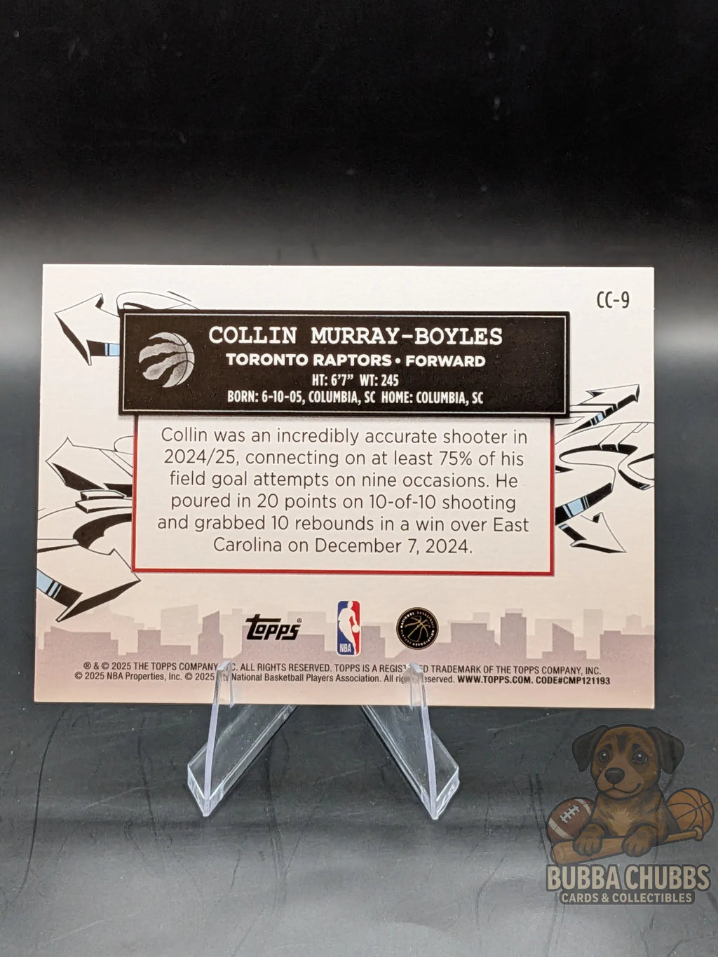 basketball trading card featuring Collin Murray Boyles of the Toronto Raptors
