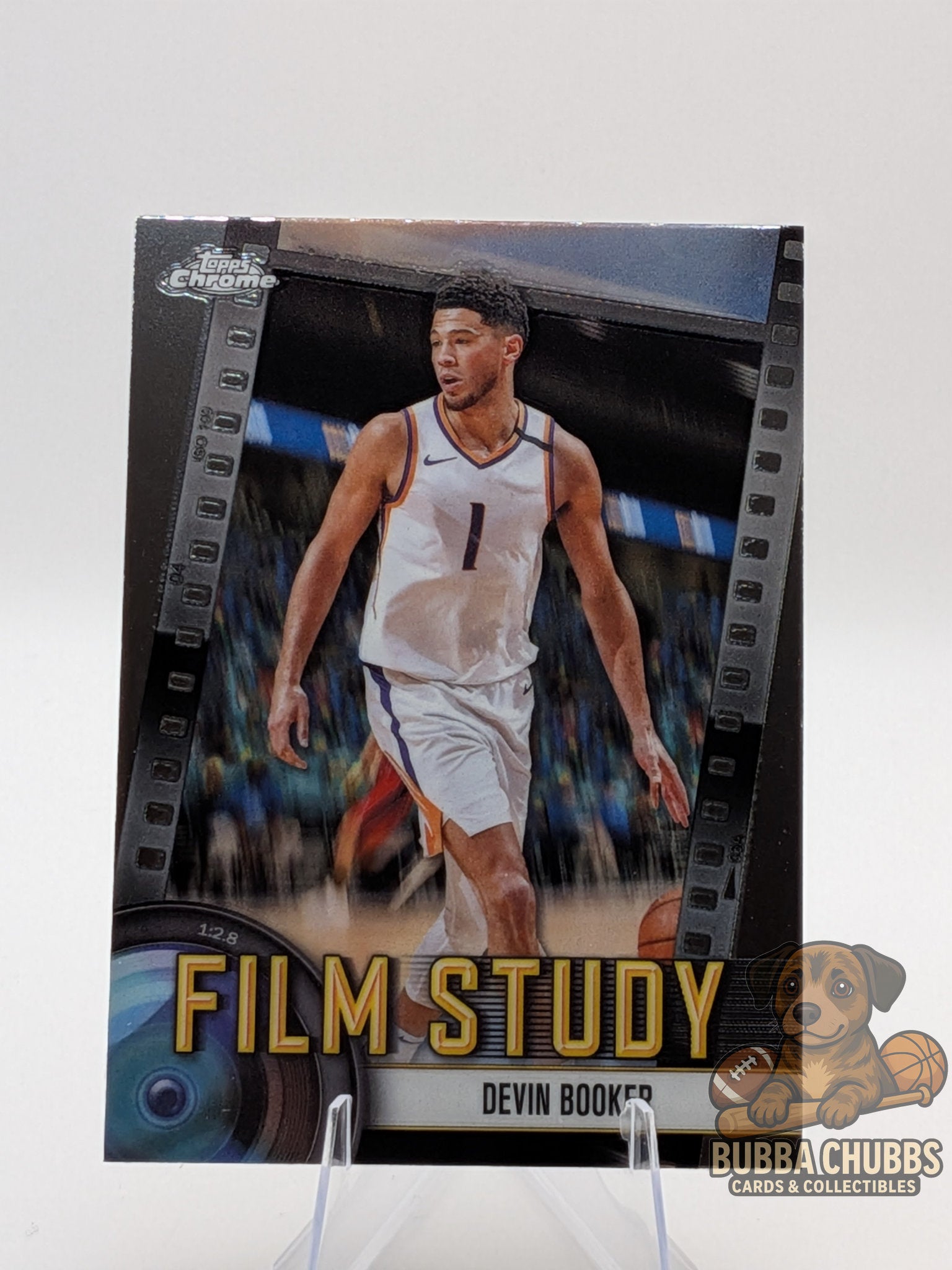Basketball trading card featuring Devin Booker topps Chrome Film Study insert