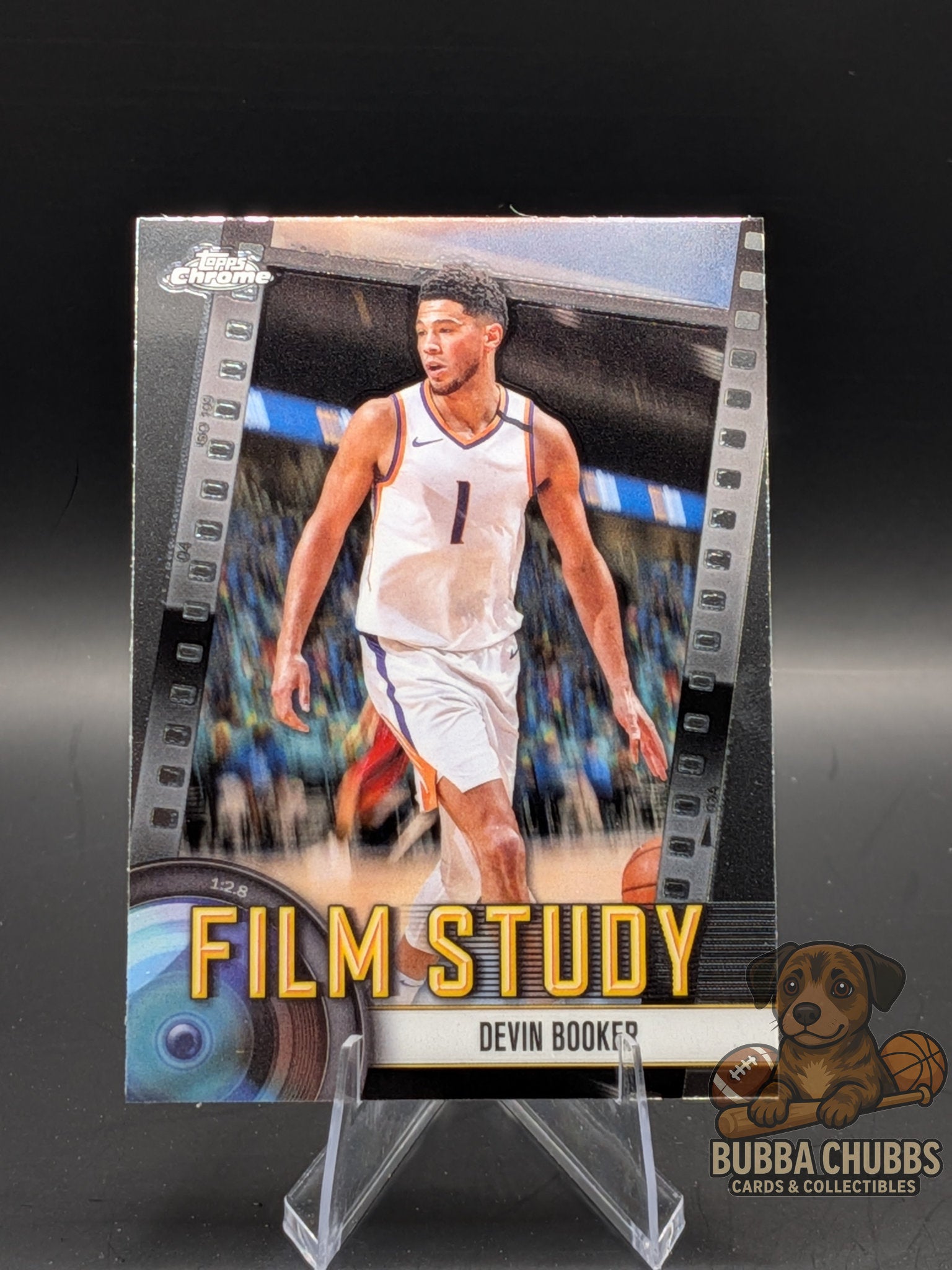 Basketball trading card featuring Devin Booker topps Chrome Film Study insert