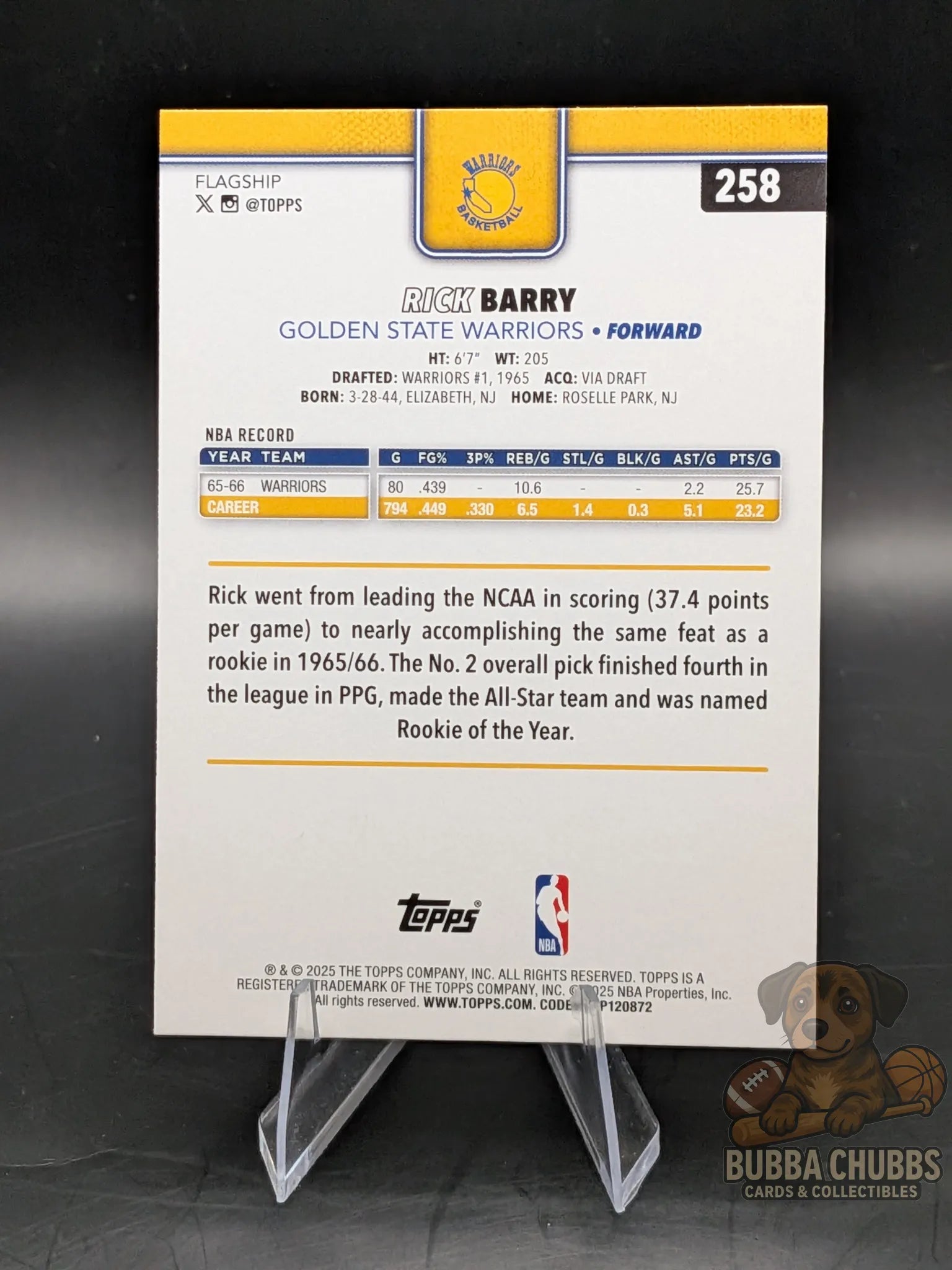 Basketball trading card of Rick Barry of the Warriors topps flagship