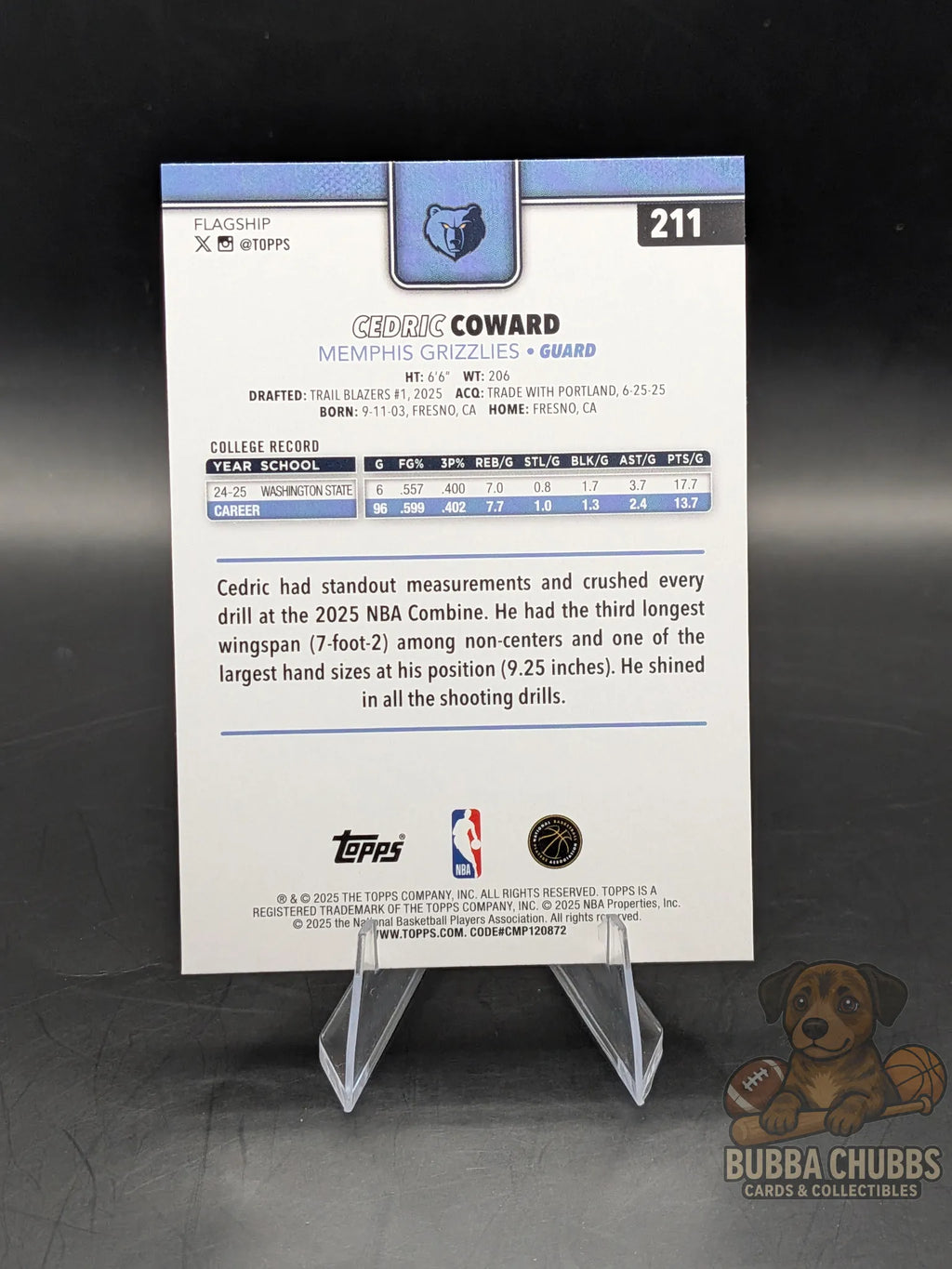 Basketball trading card of Cedric Coward with the Memphis Grizzlies topps flagship rookie