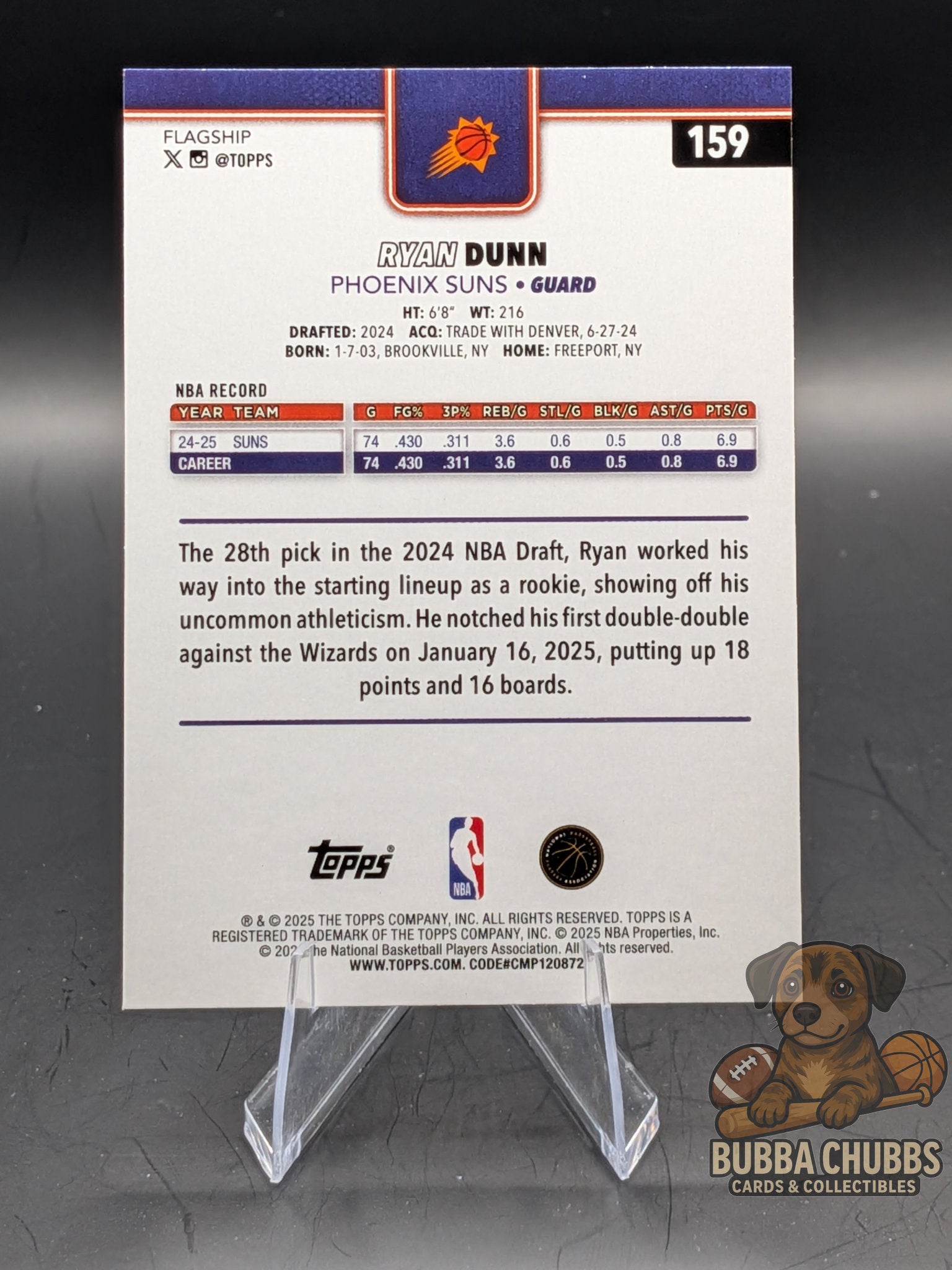 Basketball trading card of Ryan Dunn topps base 