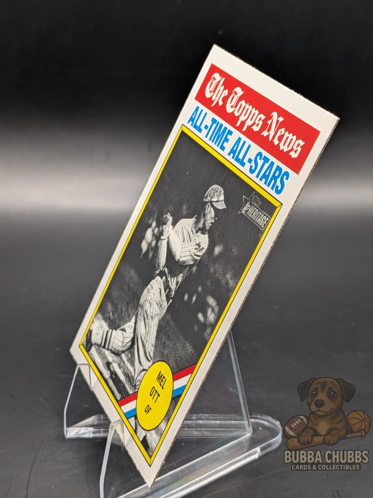 Baseball trading card featuring Mel Ott  Topps News All-Time All-Stars series insert