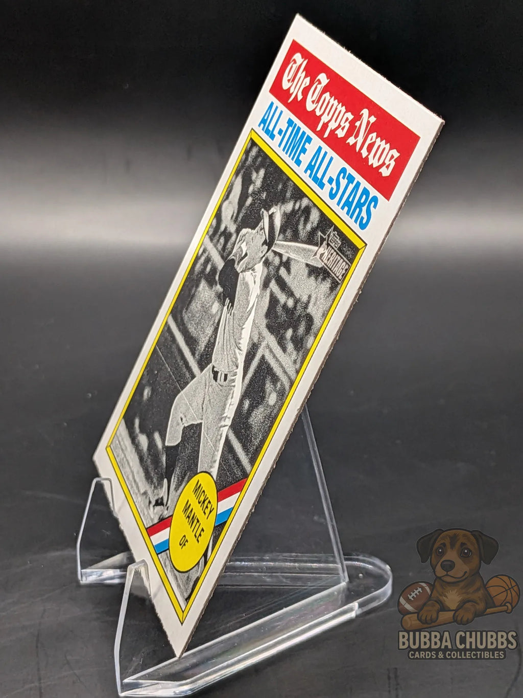 Baseball trading card featuring Mickey Mantle Topps News All-Time All-Stars series insert