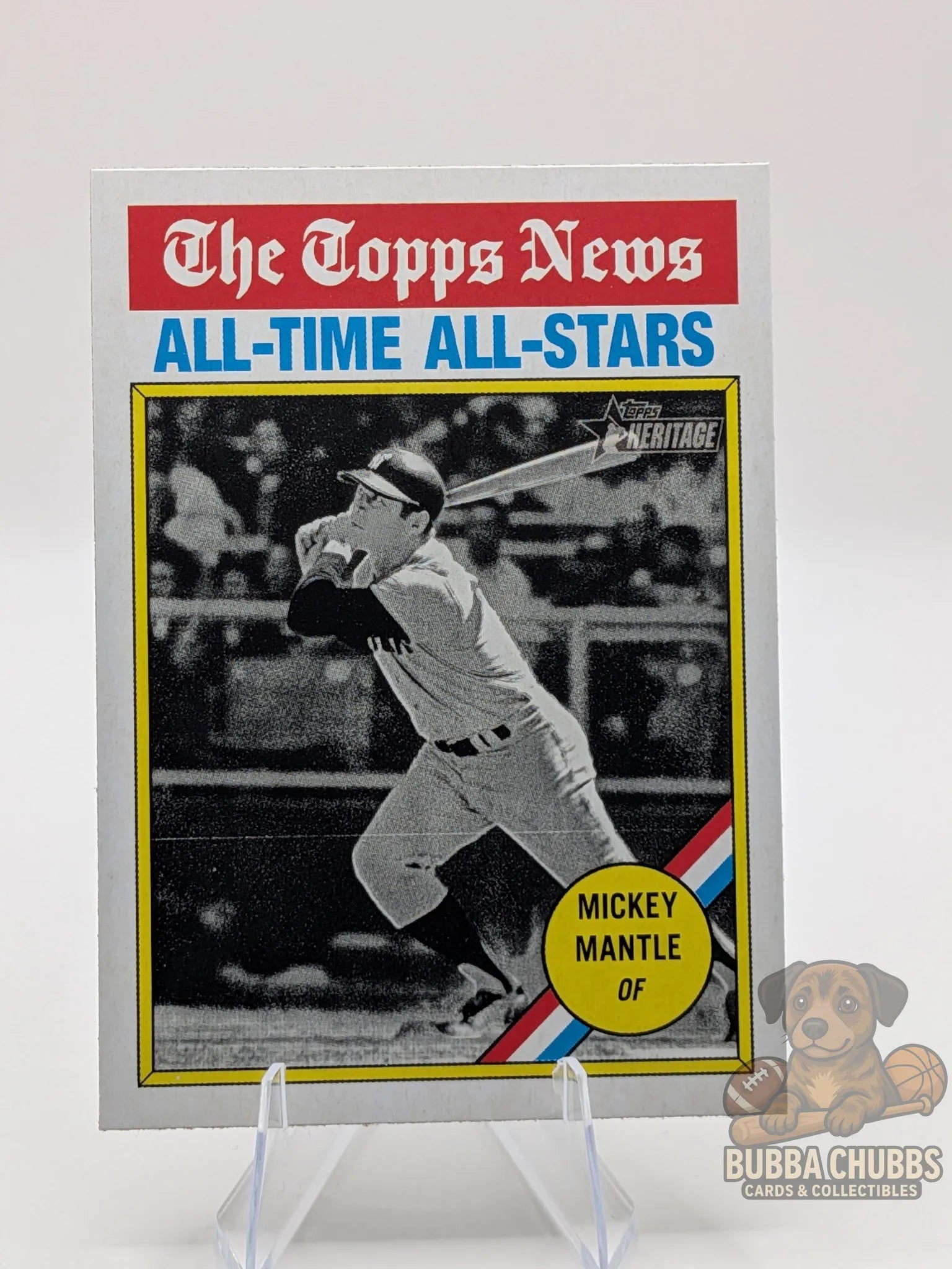 Baseball trading card featuring Mickey Mantle Topps News All-Time All-Stars series insert