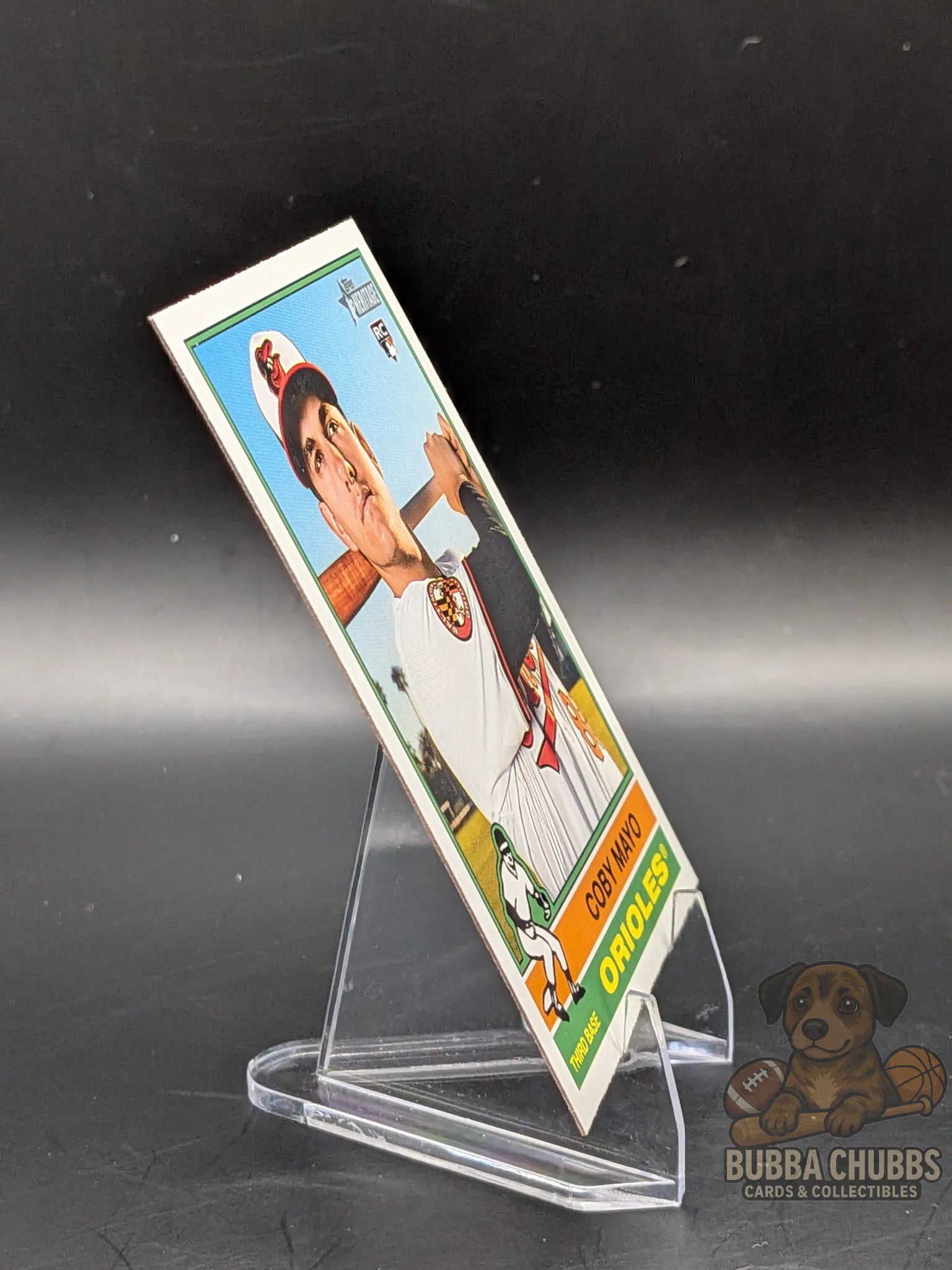 Baseball trading card of rookie Coby Mayo with the Baltimore Orioles topps heritage